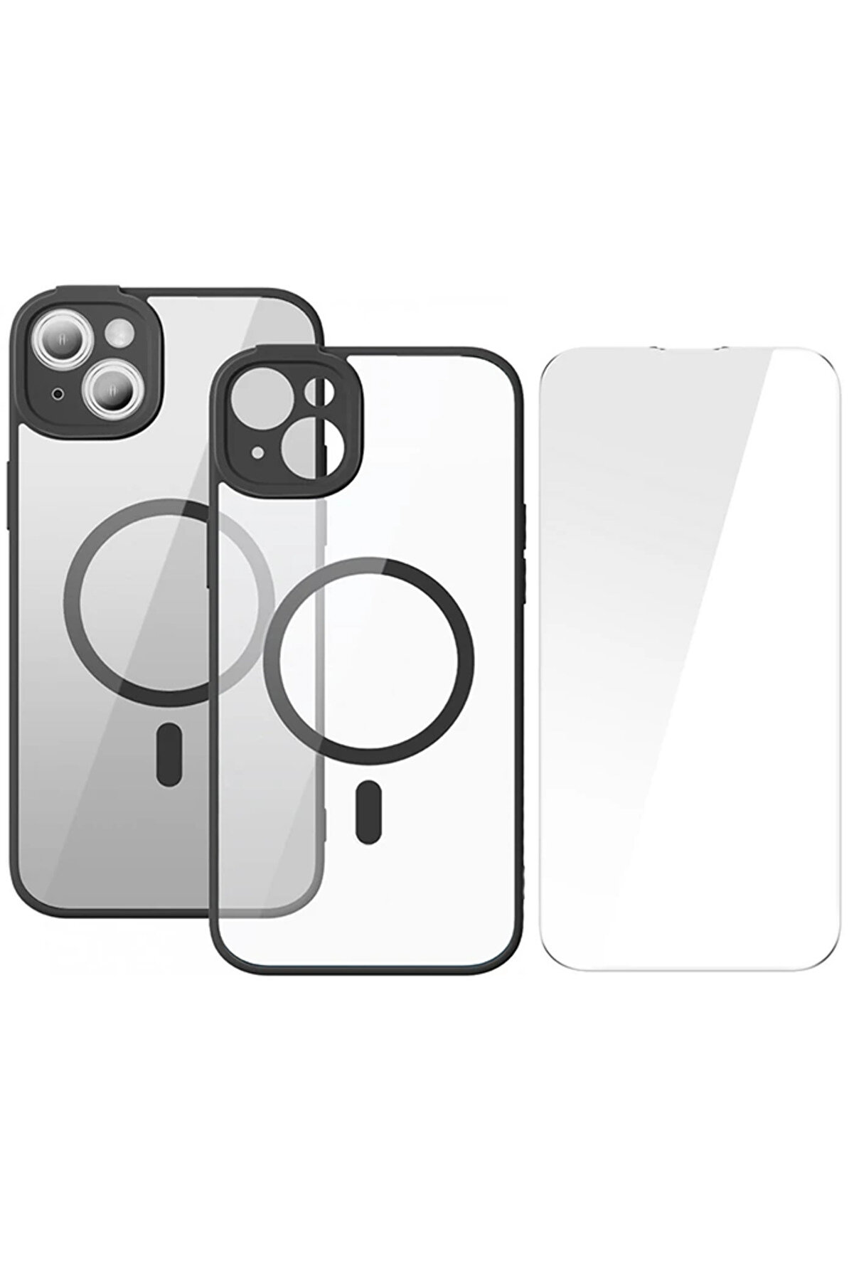 CepteToptan Frame Series iPhone 14 6.1 Kamera Koruyuculu Magsafe Kılıf + Tempered Ekran Ko - DROPX3725-7753