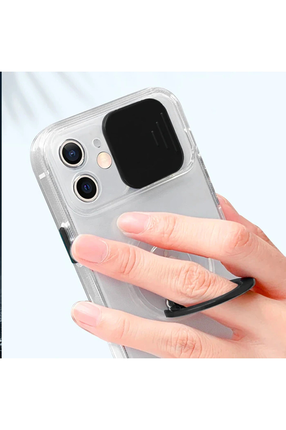 Ally İphone 12 Pro Max Kılıf Sürgülü Kamera Lens Korumalı Yüzük Standlı - Dropx5854-4936