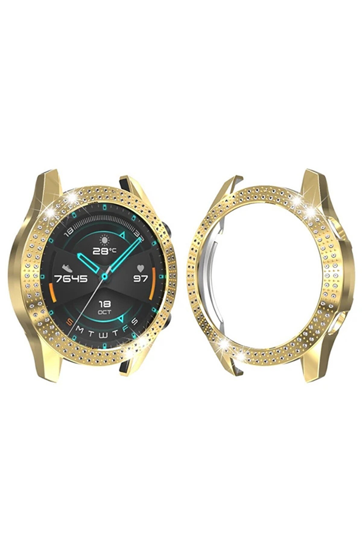 Ally Huawei̇ Gt2 46Mm Di̇amond Taş İşlemeli̇ Bumper Kılıf-(1903) - Dropx5781-7543