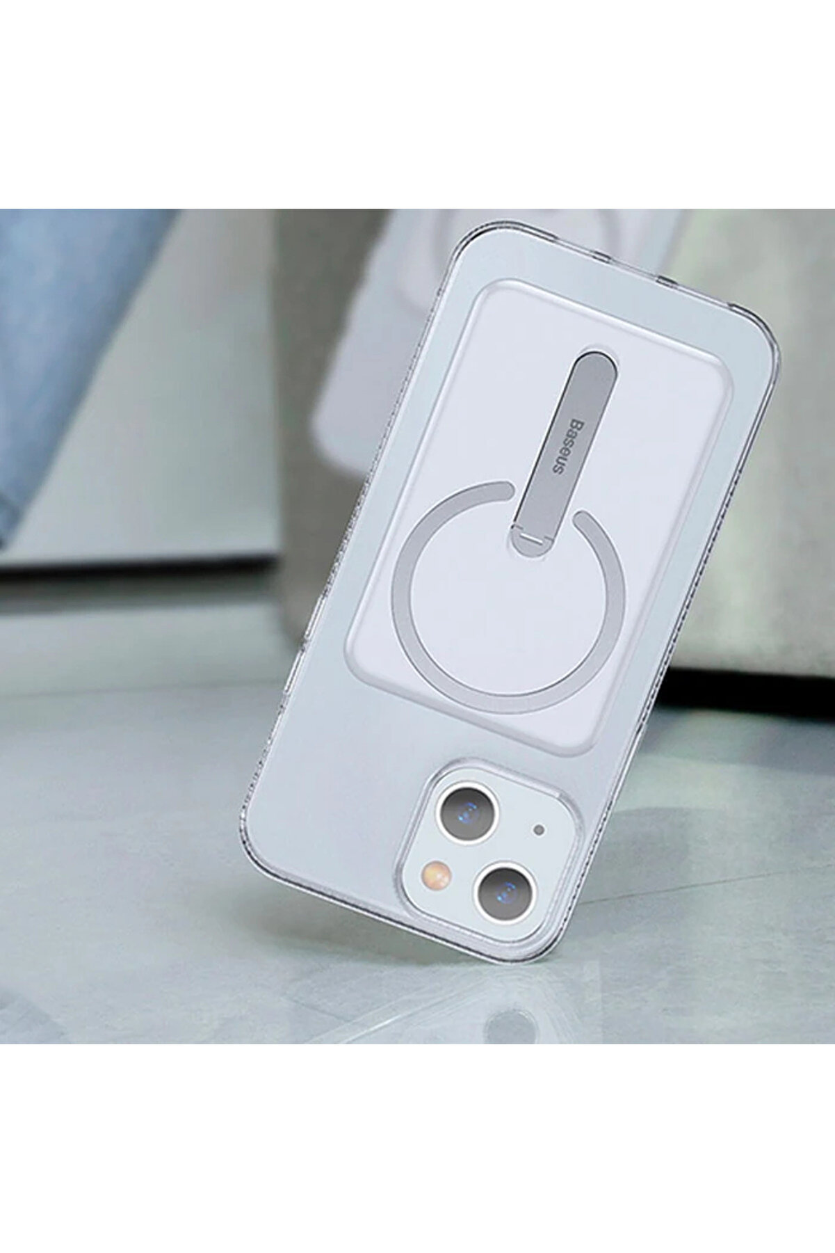 İphone 13 6.1İnç Manyeti̇k Magsafe Standlı Si̇li̇kon Kılıf-(5775) - Gms9090-4022