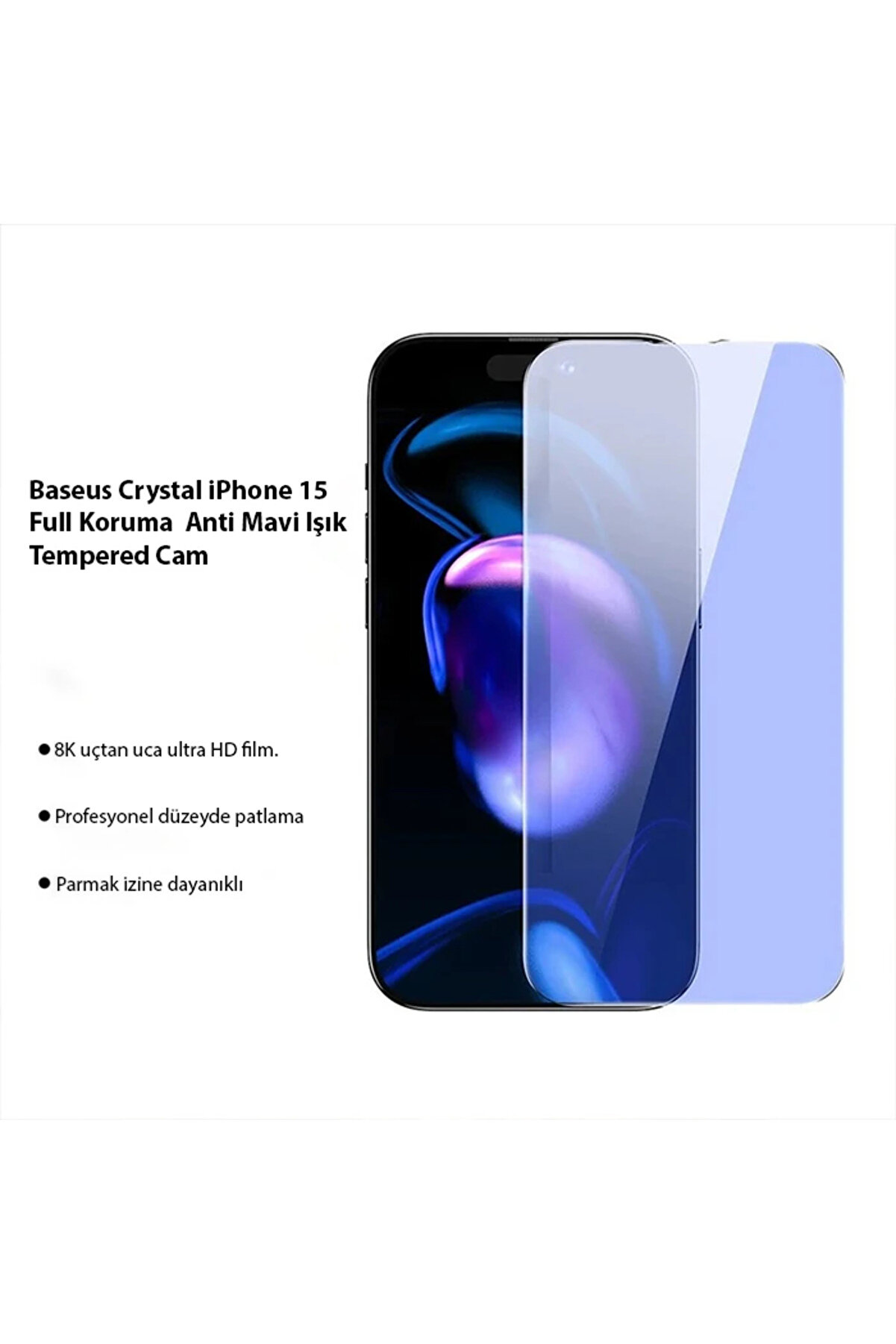 CepteToptan Crystal iPhone 15 Full Koruma Anti Mavi Işık Tempered Cam Ekran Koruyucu 2 Ade - DROPX8795-3111