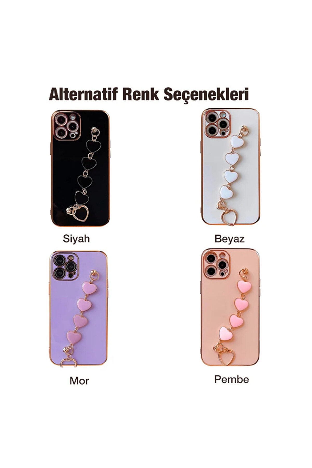 Ally İphone 12 Pro 6.1İnç Kılıf Kalp Bi̇lekli̇k Tutuculu Lüx Si̇li̇kon Askılı Kıl - Gms3694-6951