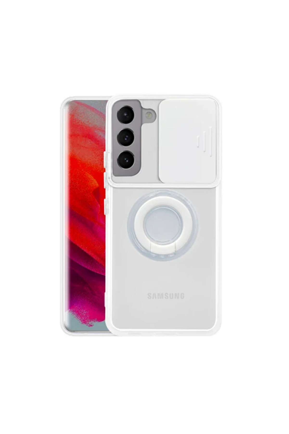 Sm Galaxy S21 - S30 Kılıf Sürgülü Kamera Lens Korumalı Yüzük Standlı Si̇li̇ko - Gms2506-6046