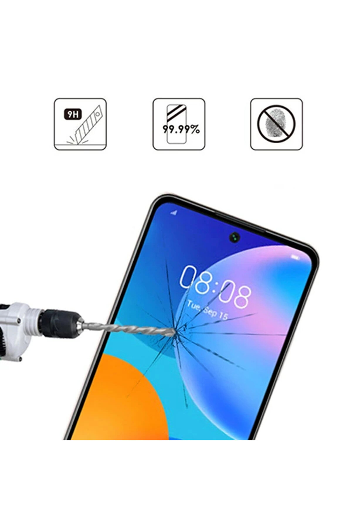 Huawei̇ P Smart 2021 Full Glue Tempered Cam Ekran Koruyucu-(5775) - Uyumlu