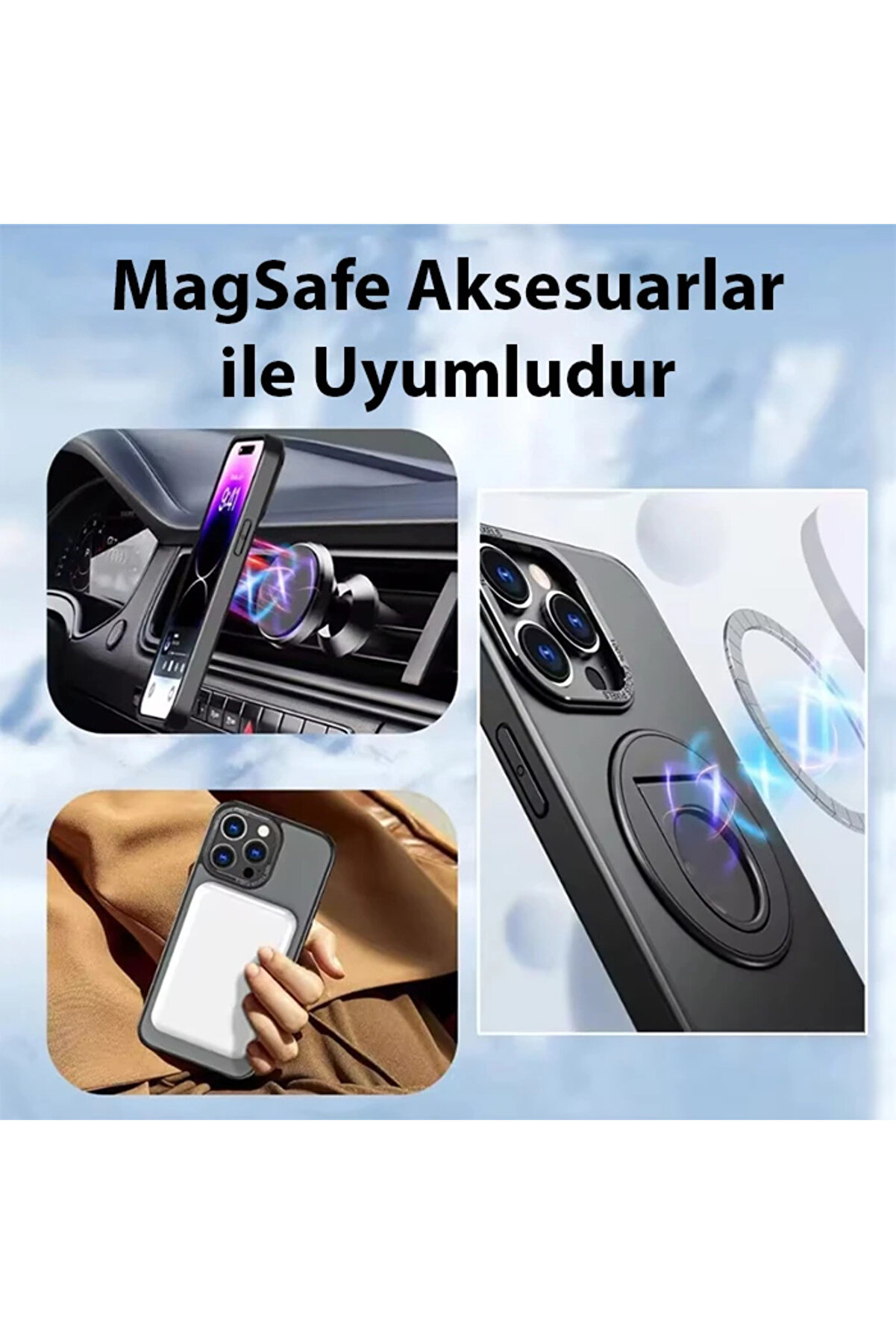 Ally İphone 15 Pro Max İçi̇n Magsafe Uyumlu Yüzük Standlı Manyeti̇k Si̇li̇kon Kıl - Gms7664-5298