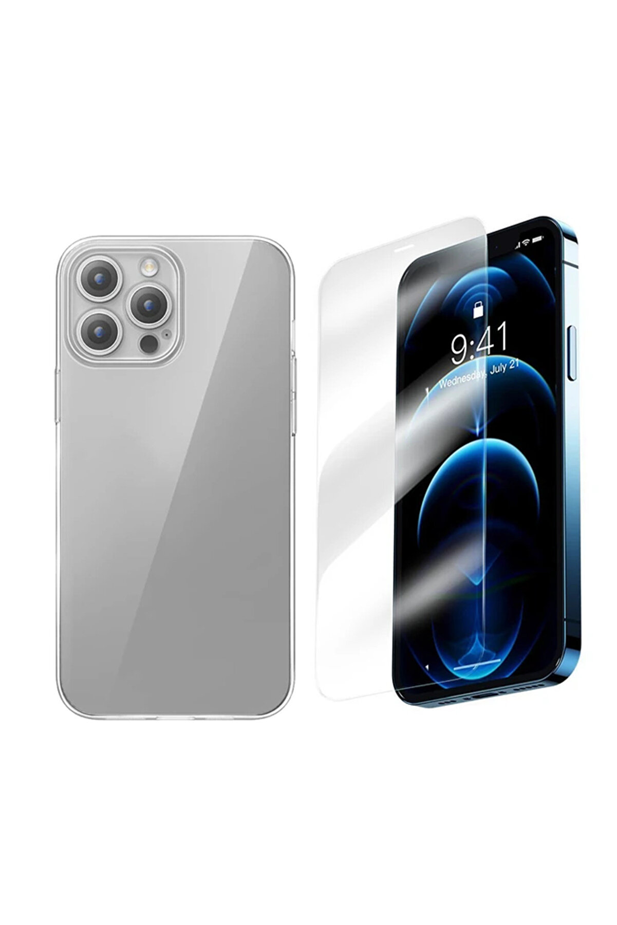 CepteToptan iPhone 15 Pro Max Uyumlu Corning Serisi Silikon Kılıf + Tempered Ekran   Set-( - DROPX7371-1533