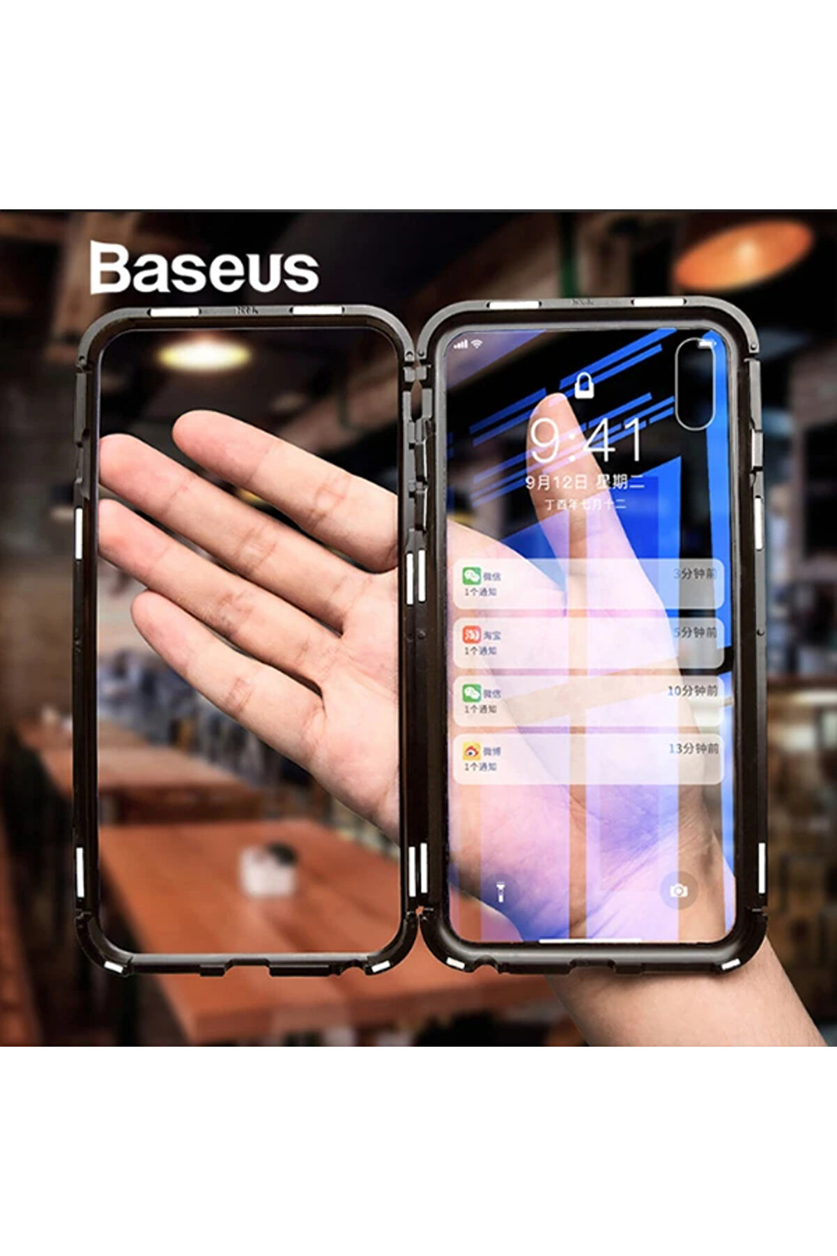 İphone Xs Max Arkası Cam Manyeti̇k Metal Frame Kılıf-(5775) - Gms2296-3287