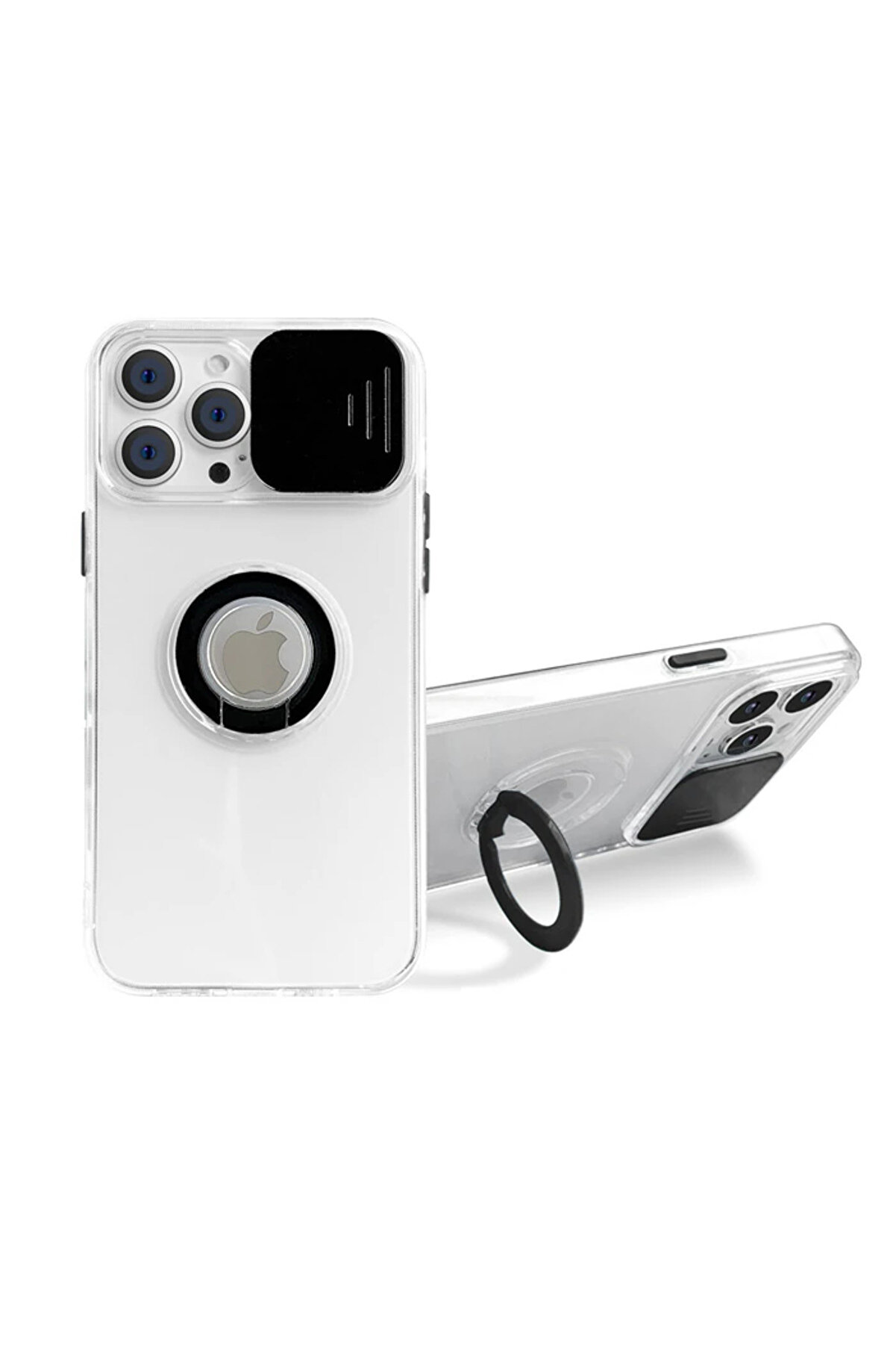 CepteToptan Ally iPhone 12 Pro Max Kılıf Sürgülü Kamera Lens Korumalı Yüzük Standlı - DROPX5854-4936