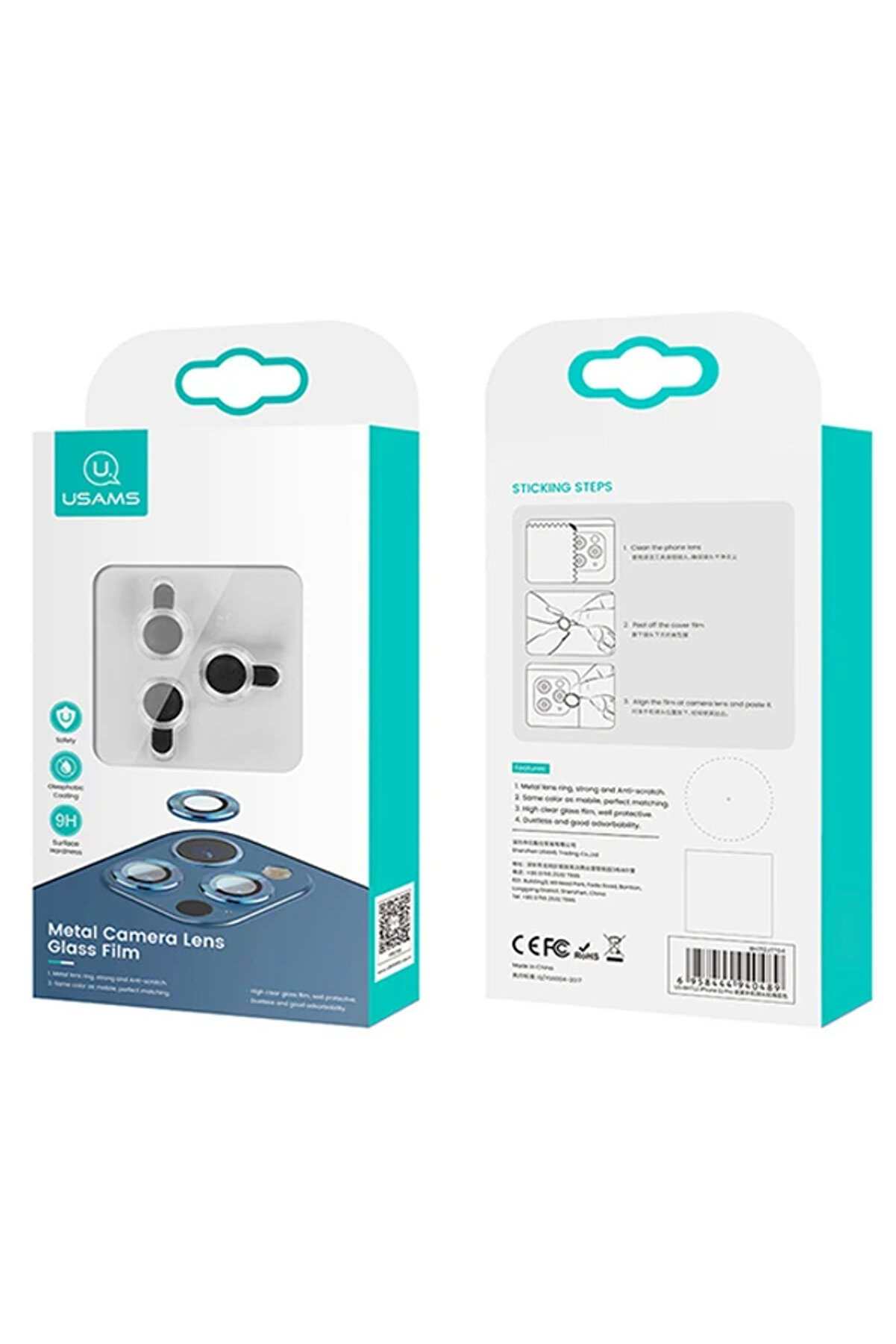 Usams İphone 12 Pro Max 3D Metal Çerçeveli̇ Kamera Lens Koruyucu-(1903) - Dropx5375-4981