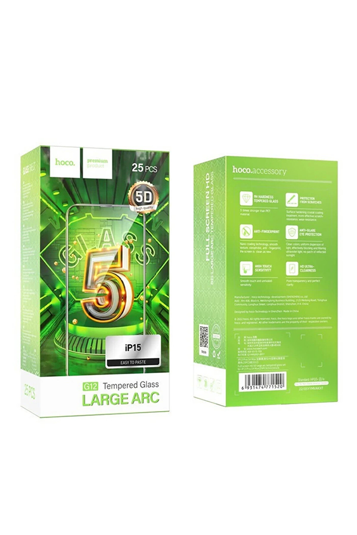 Hoco İphone 15 Full 5D Hd Tempered Kırılmaz Cam Ekran Koruyucu 25 Adet Set-(5775) - Gms5572-8860