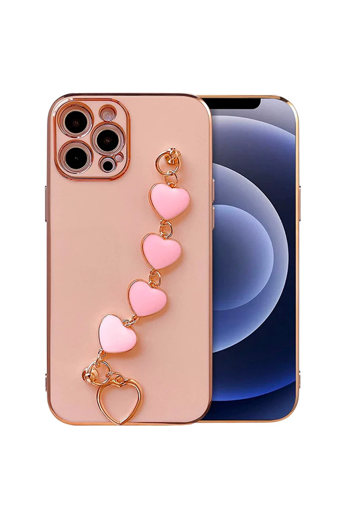 Ally İphone 12 Pro 6.1İnç Kılıf Kalp Bi̇lekli̇k Tutuculu Lüx Si̇li̇kon Askılı Kıl - Gms3694-6951