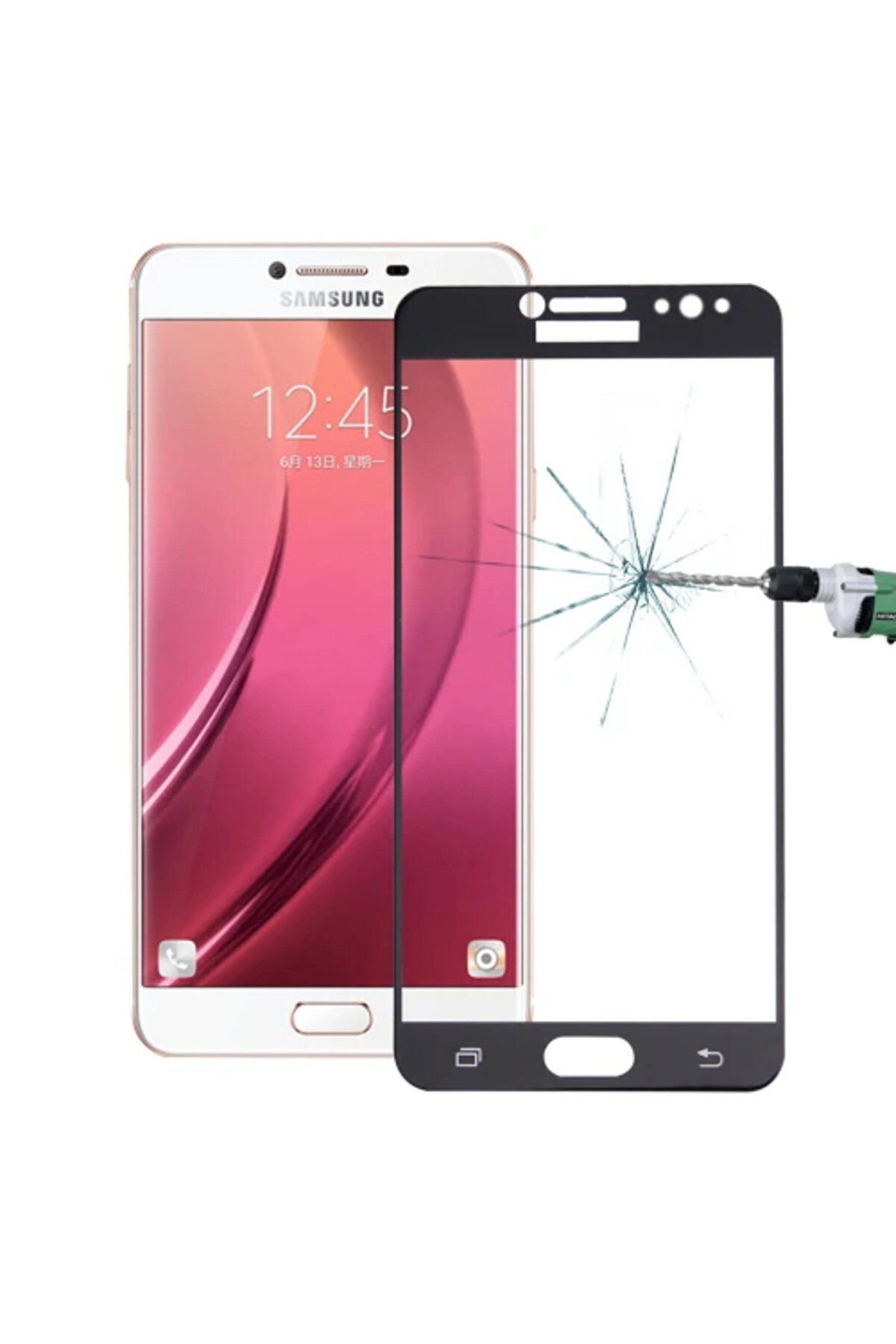 Sm Galaxy C8 J7+ Plus Uyumlu 3D Full Kaplama Kırılmaz Cam Ekran Koruyucu-(5775) - Najmaddi̇n6558-4700