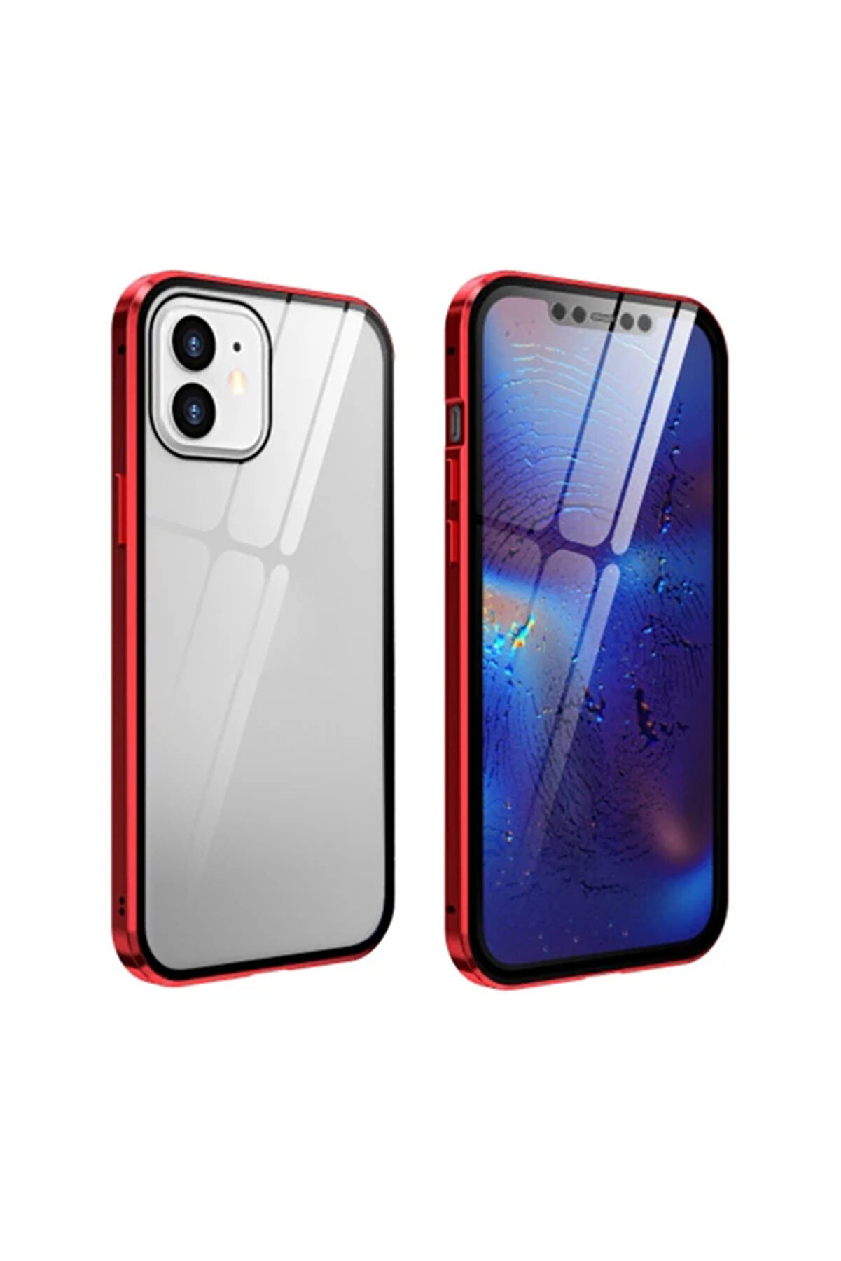 gizmurstore İPhone 12 Mıknatıslı 360 Derece Ön ve Arka Cam Full Korumalı Manyetik Kılıf- - GMS8648-5032