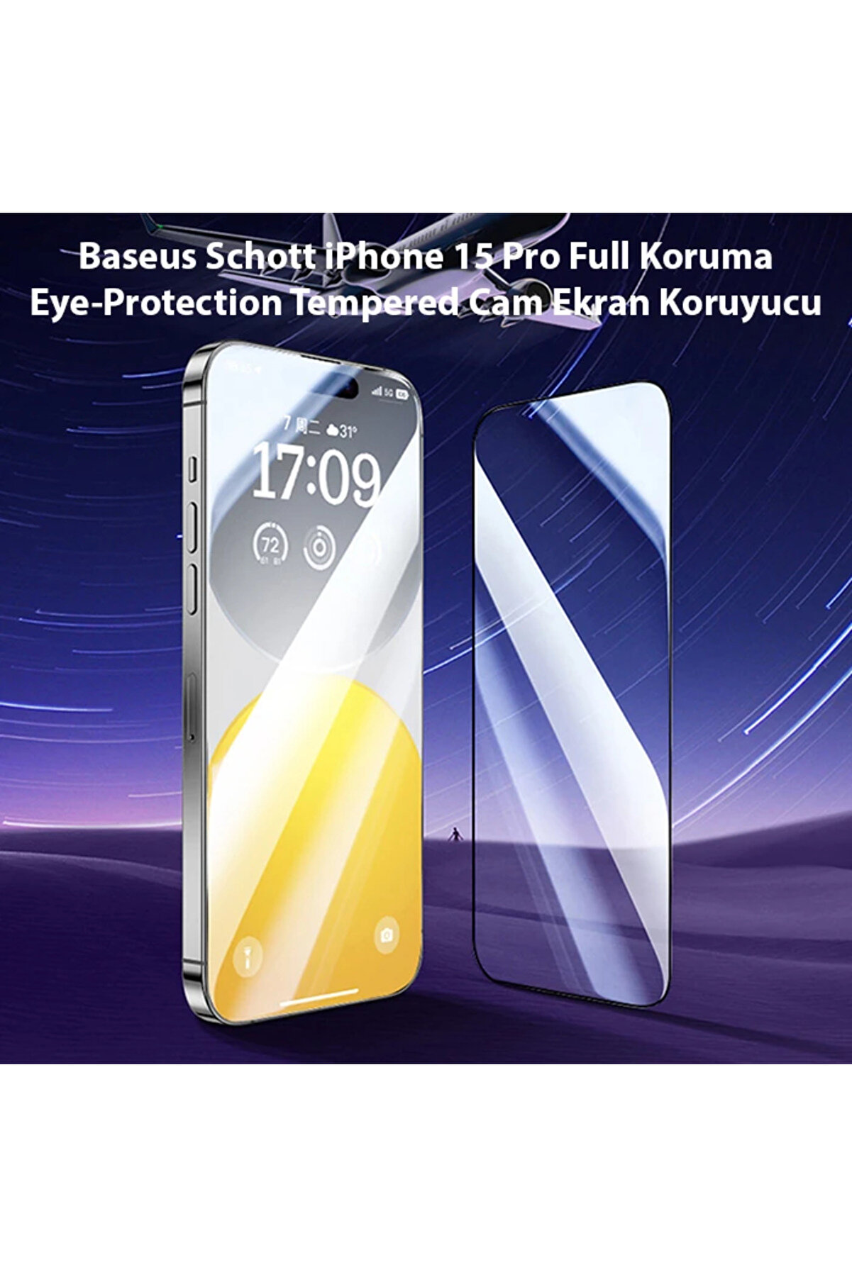 Schott İphone 15 Pro Full Koruma Eye-Protecti̇on Tempered Cam Ekran Koruyucu-(190 - Dropx4597-2703