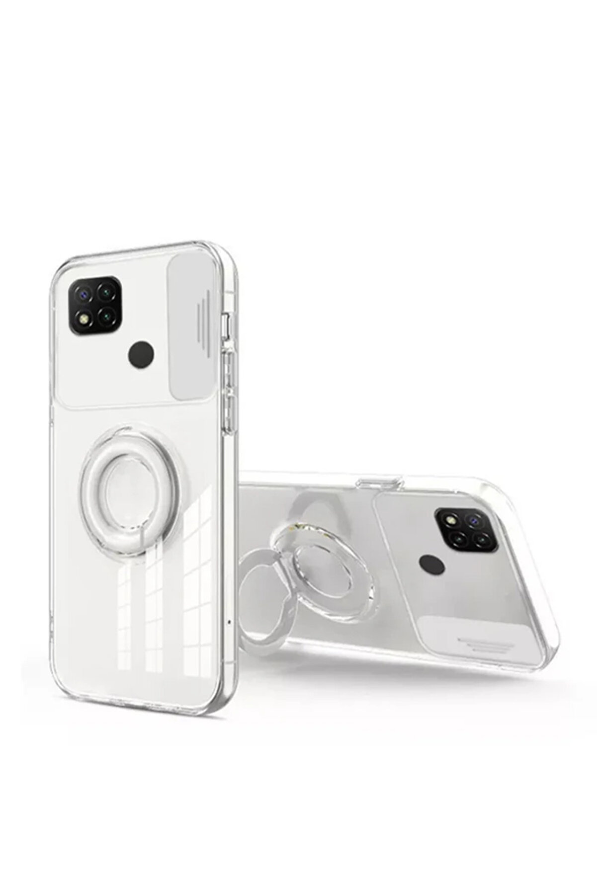 Ally Xi̇aomi̇ Redmi̇ 9C Kılıf Sürgülü Kamera Lens Korumalı Yüzük Standlı Si̇li̇k - Gms8157-3492