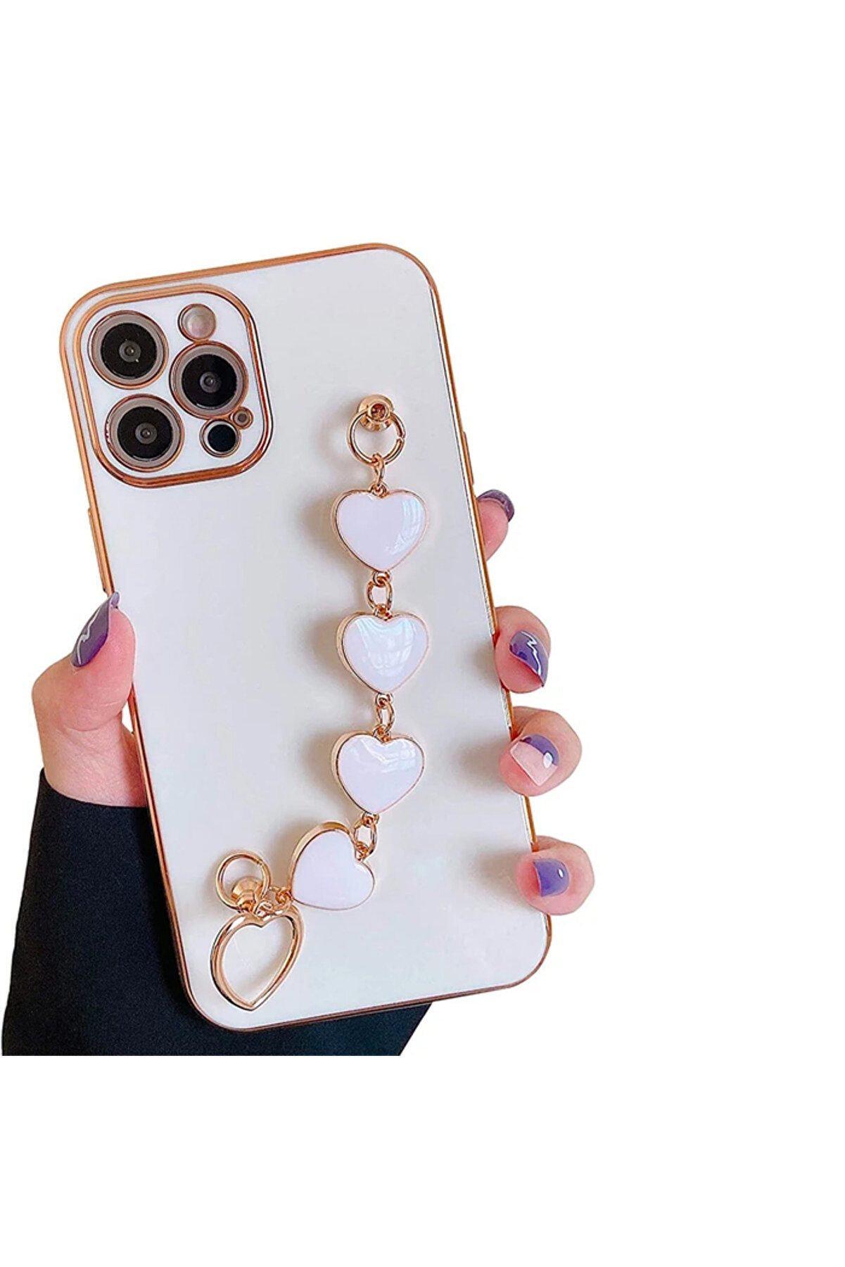 Ally İphone 13 Pro Max 6.7İnç Kılıf Kalp Bi̇lekli̇k Tutuculu Lüx Si̇li̇kon Askı - Dropx6536-4605