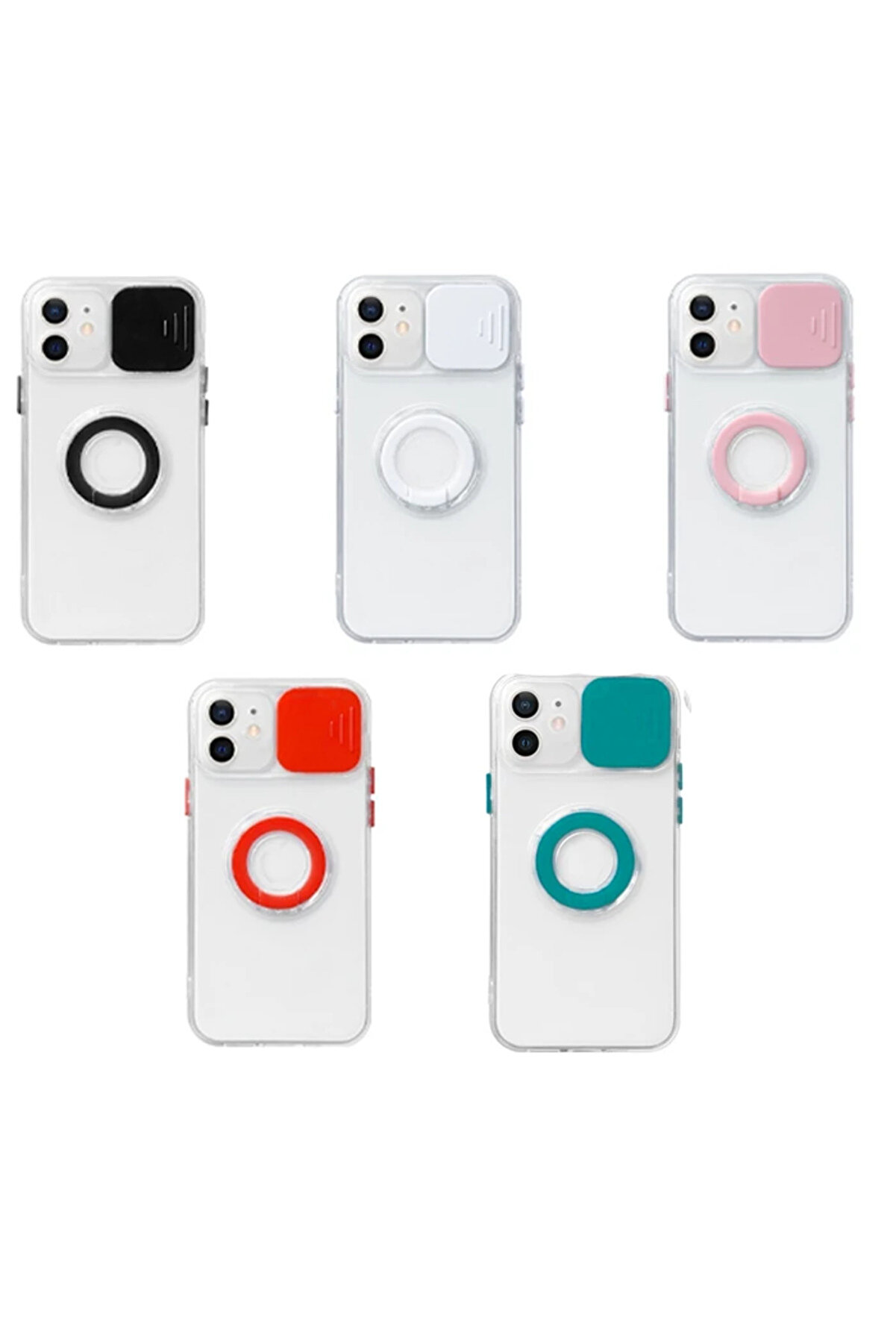 Ally İphone 12 Mi̇ni̇ 5.4İnç Kılıf Sürgülü Kamera Lens Korumalı Yüzük Standl - Gms7268-6433