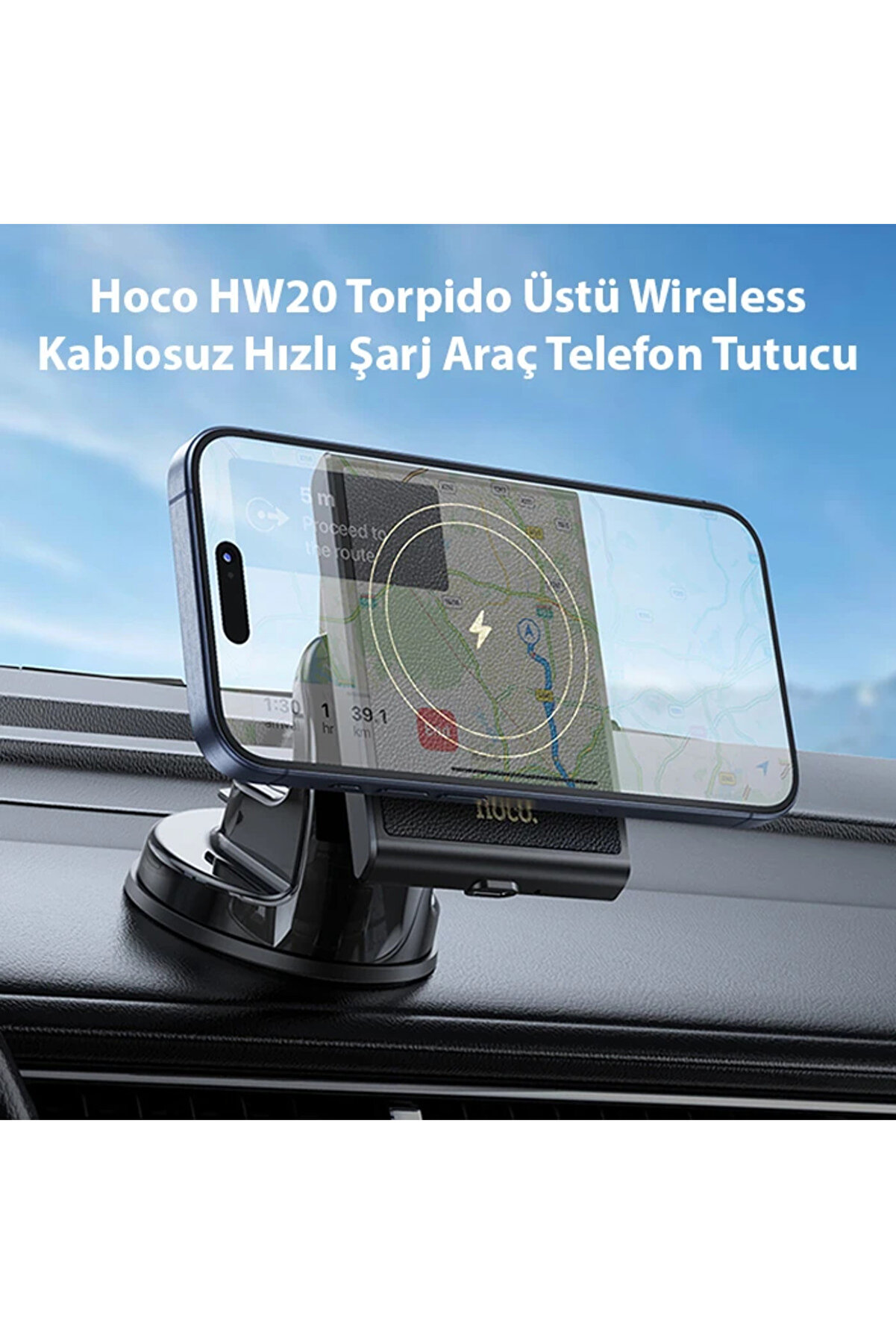 Hoco Hw20 Torpi̇do &Uuml;st&uuml; Wi̇reless Kablosuz Hızlı Şarj Ara&ccedil; Telefon Tutucu-(1 - Dropx5417-5565