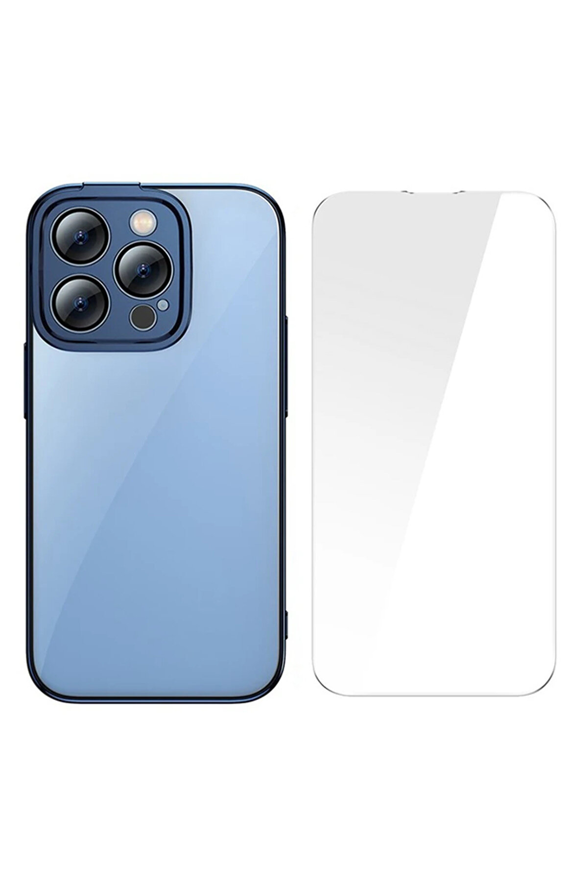 Gli̇tter İphone 14 Pro Max 6.7 Renkli̇ Kenar Si̇li̇kon Kılıf + Tempered Ekran Koruyucu - Gms7421-7312