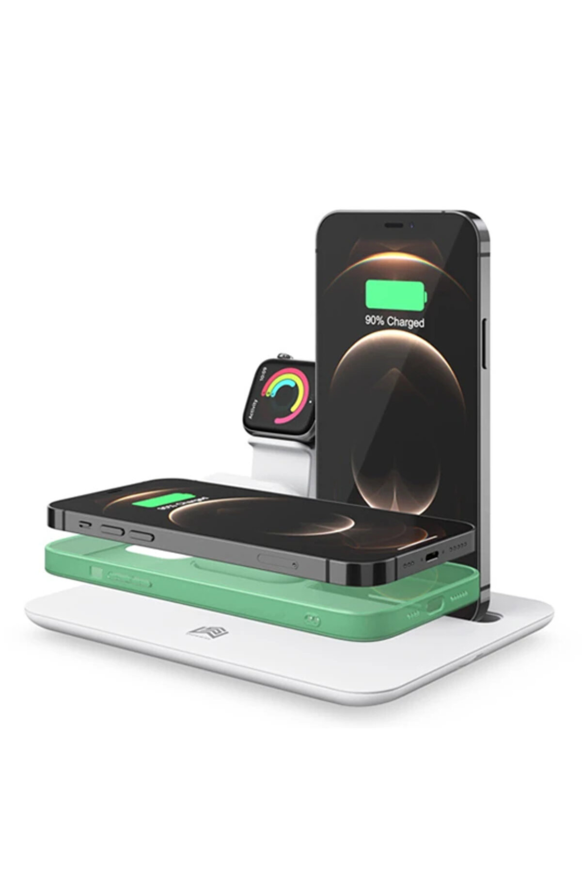 Ally 4 İn1 15W Kablosuz Hızlı Şarj Standı İphone+İwatch+ Pro Wi̇reless-(190 - Dropx7876-7906
