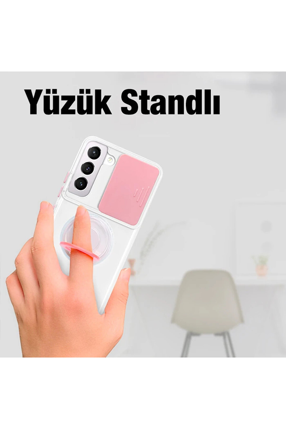 Ally Sm Galaxy S22 Plus Kılıf Sürgülü Kamera Lens Korumalı Yüzük Standlı Si̇ - Gms2933-4424