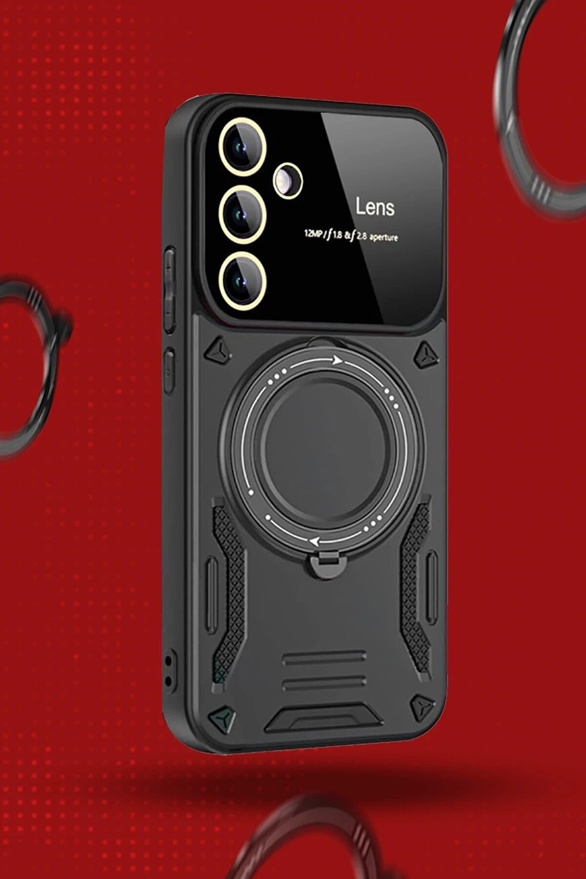 Samsung Galaxy S24 Fe Kılıf Joy Lens Standlı Kapak - Koyu Yeşi̇l - Dropx2373-8799