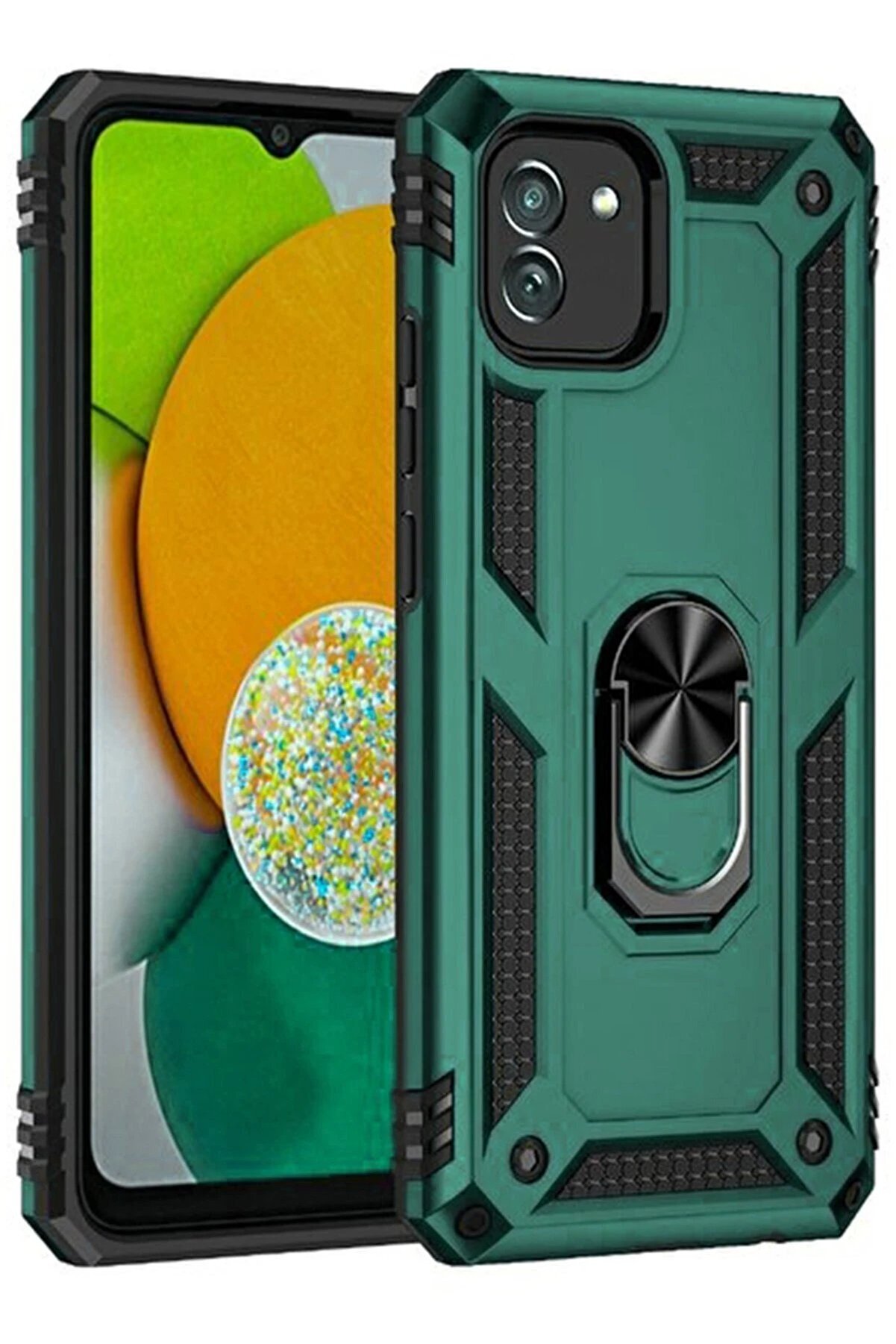 CepteToptan Samsung Galaxy A03 Kılıf Sofya Yüzüklü Silikon Kapak - Yeşil - DROPX5000-8669