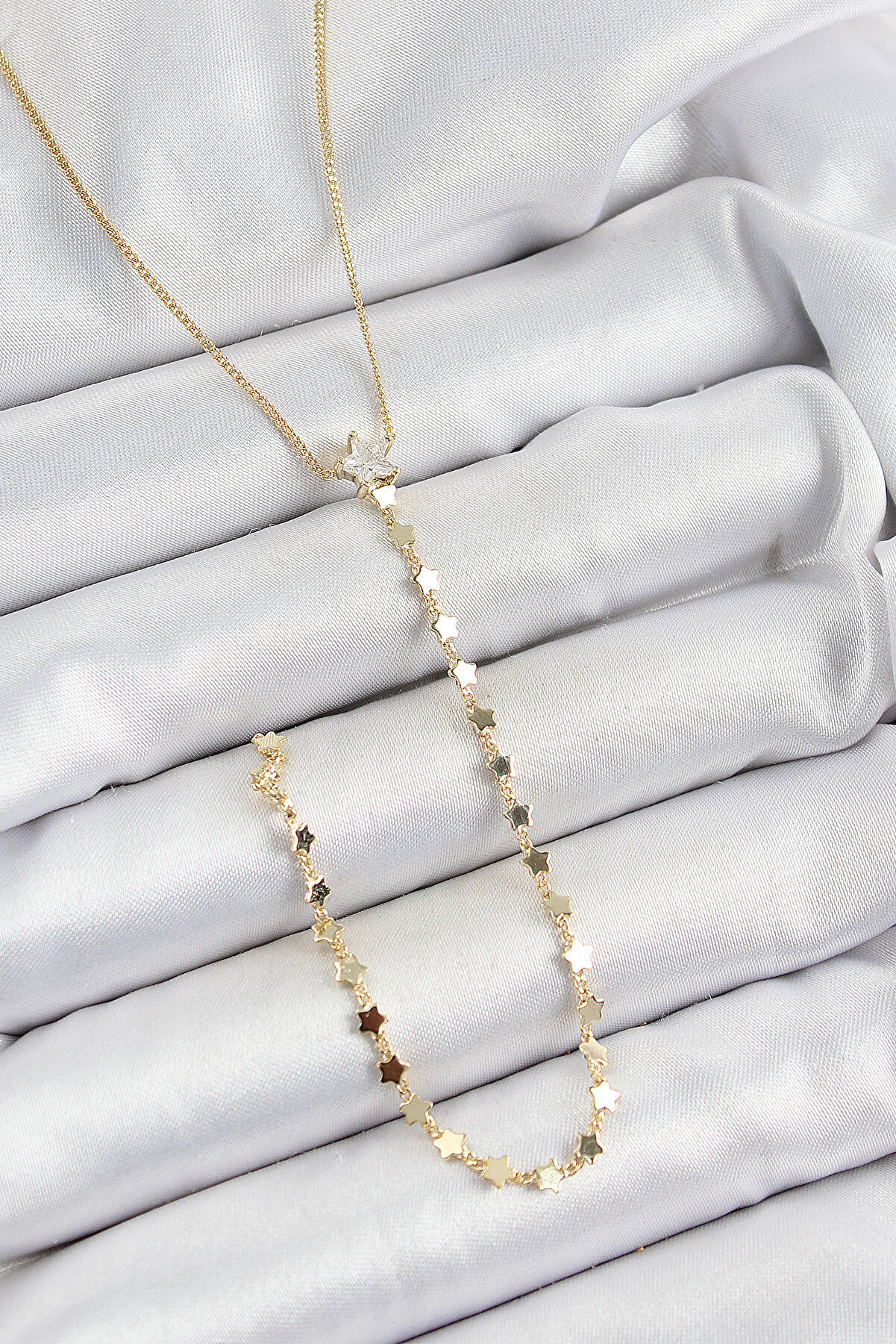 Toptan Bulurum Pirinç Zirkon Taşlı Yıldız Figürlü Y Model Gold Renk Kadın Ke