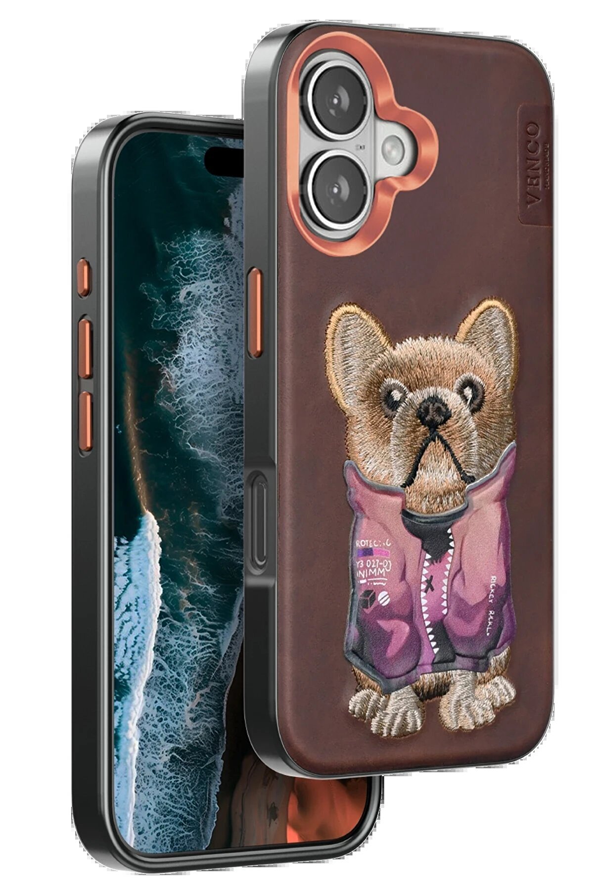 Toptan Bulurum iPhone 16 Cute Desenli Kapak - Koyu Kahve