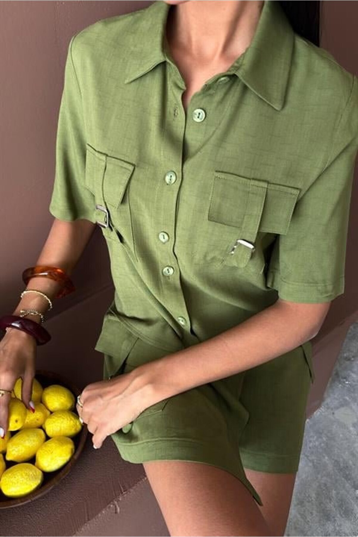 Gömlek Şort Etek Vi̇scon Keten Takım 10162