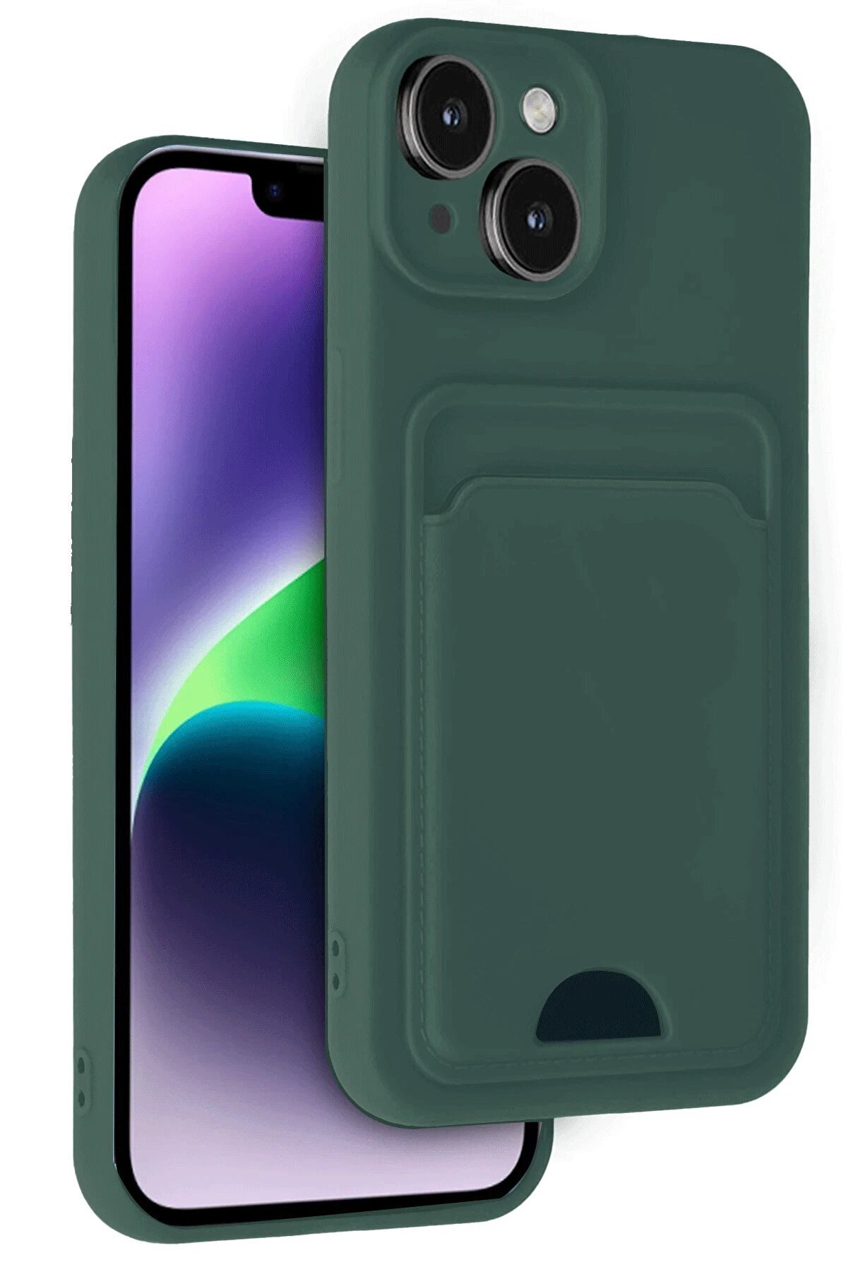 Toptan Bulurum iPhone 14 Kılıf Kelvin Kartvizitli Silikon - Koyu Yeşil