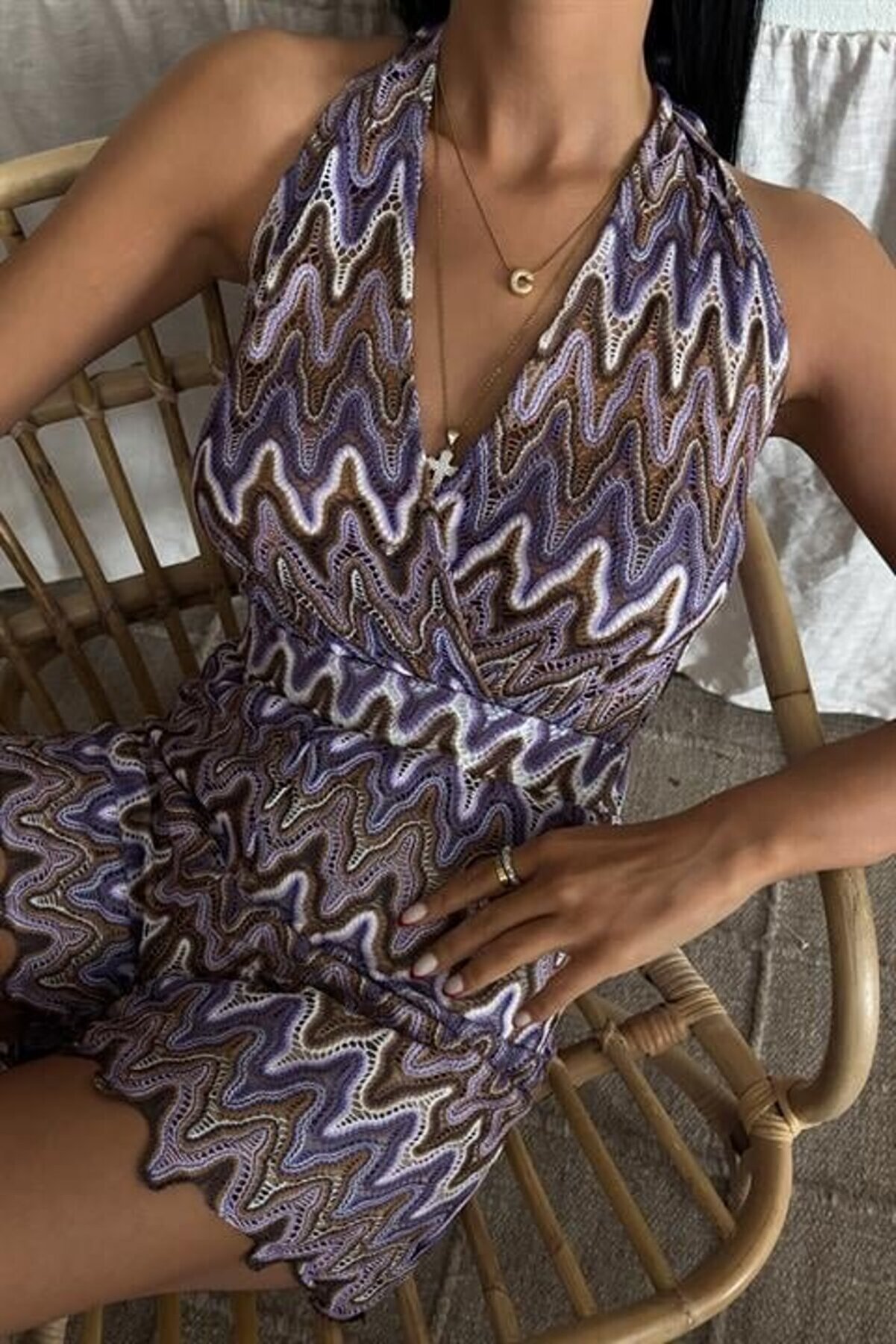 Zi̇kzak Desenli̇ Multi̇ Renk Geçi̇şli̇ Mi̇ni̇ Tulum 1365