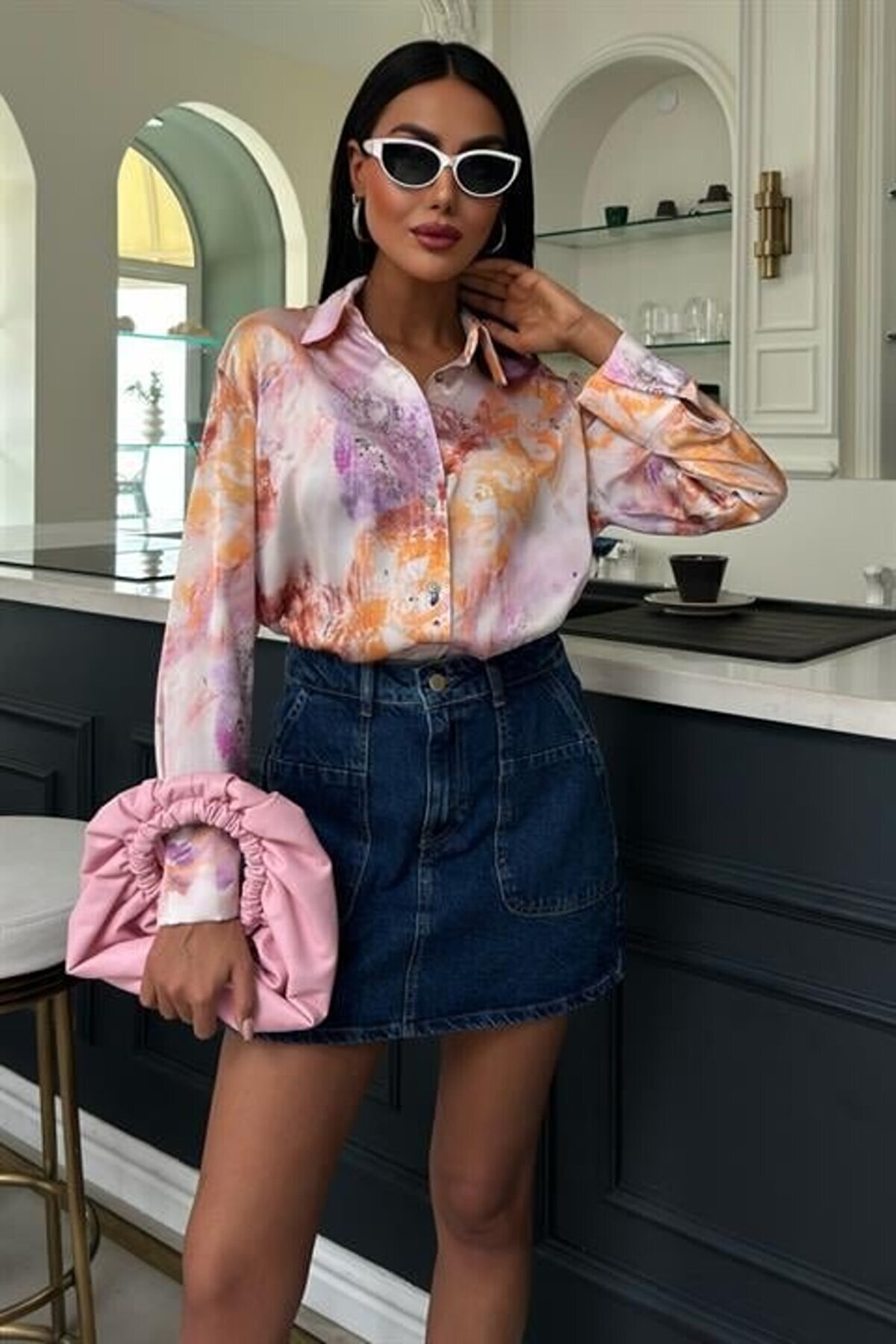 Bati̇k Desenli̇ Saten Gömlek 3409