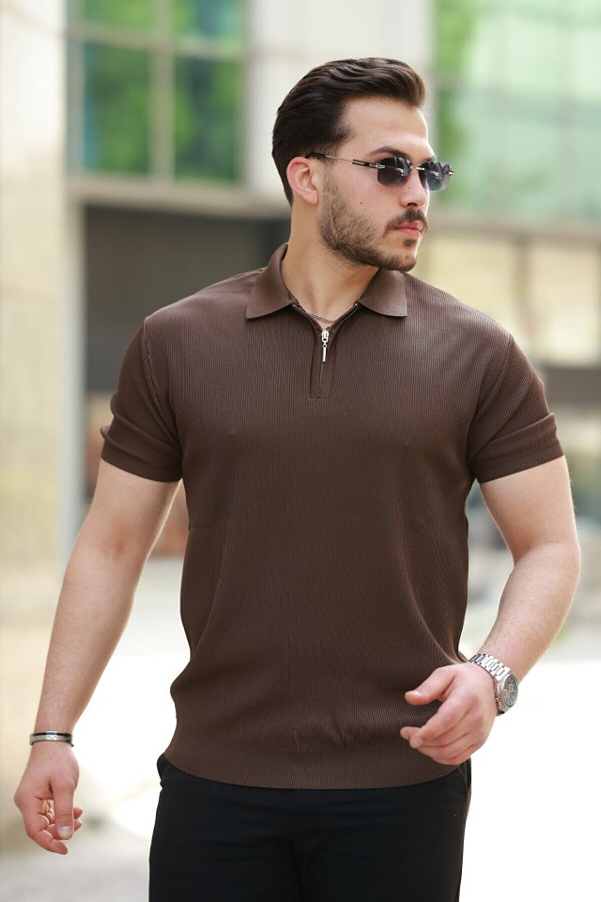 MODA55 Erkek Fermuarlı Yakalı Kısa Kollu Tshirt