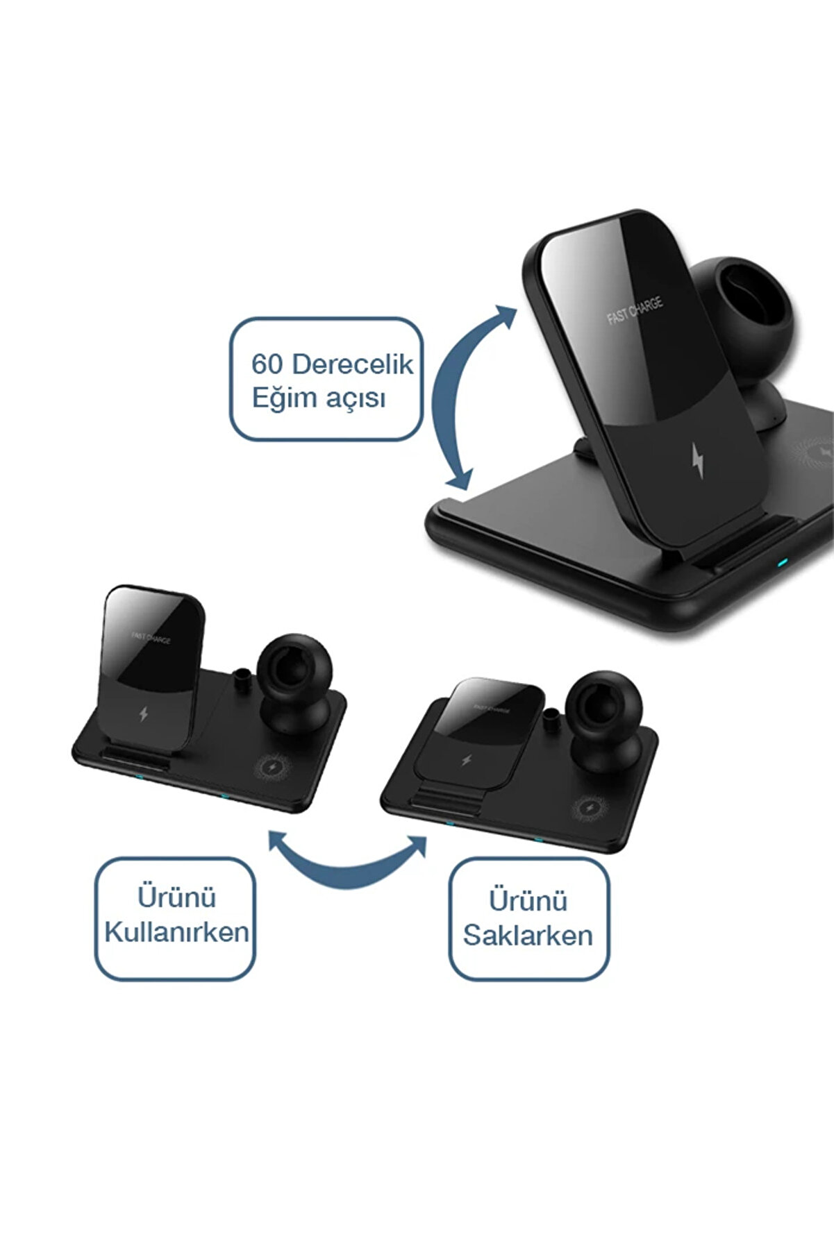 Ally W58 15W Qi̇ Hızlı Şarj 4 İn 1 İphone+ Pro Kablosuz Şarj Standı-(1903) - Dropx2859-5011
