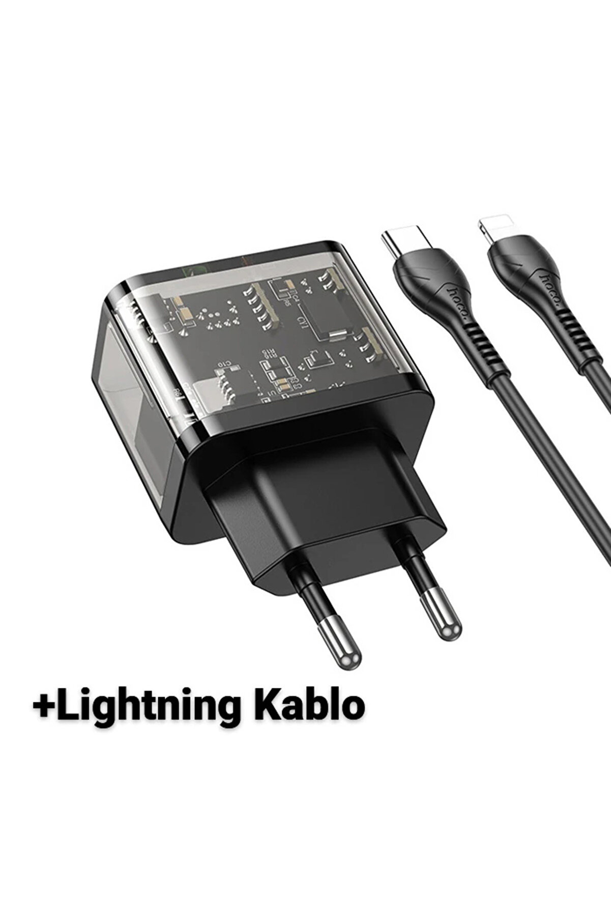 Hoco N34 Pd20W Usb+Type-C + İphone Li̇ghtni̇ng Kablo Hızlı Şarj Adaptör Seti̇-(5775 - Gms9982-4702