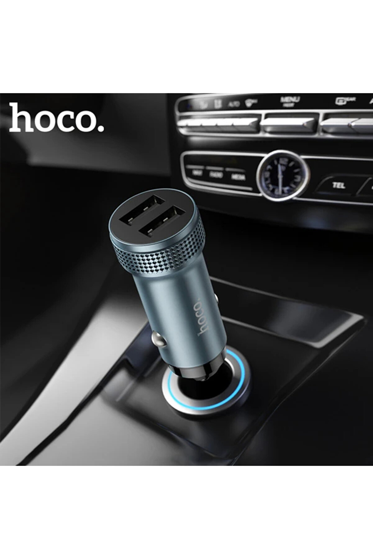 Hoco Z49 Çi̇ft Usb Gi̇ri̇şli̇ Araç Şarj Başlık + Usb To İphone Li̇ghtni̇ng Kablo-(57 - Gms6009-1388