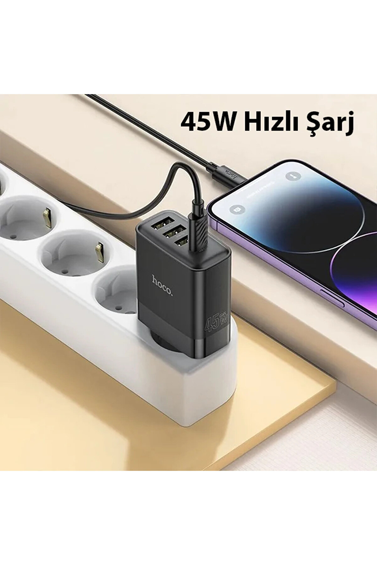 Hoco C127A Pd45W(1C3A) Hızlı Şarj Aleti̇ + Type-C To İphone Li̇ghtni̇ng Kablo Seti̇-( - Gms7337-5516