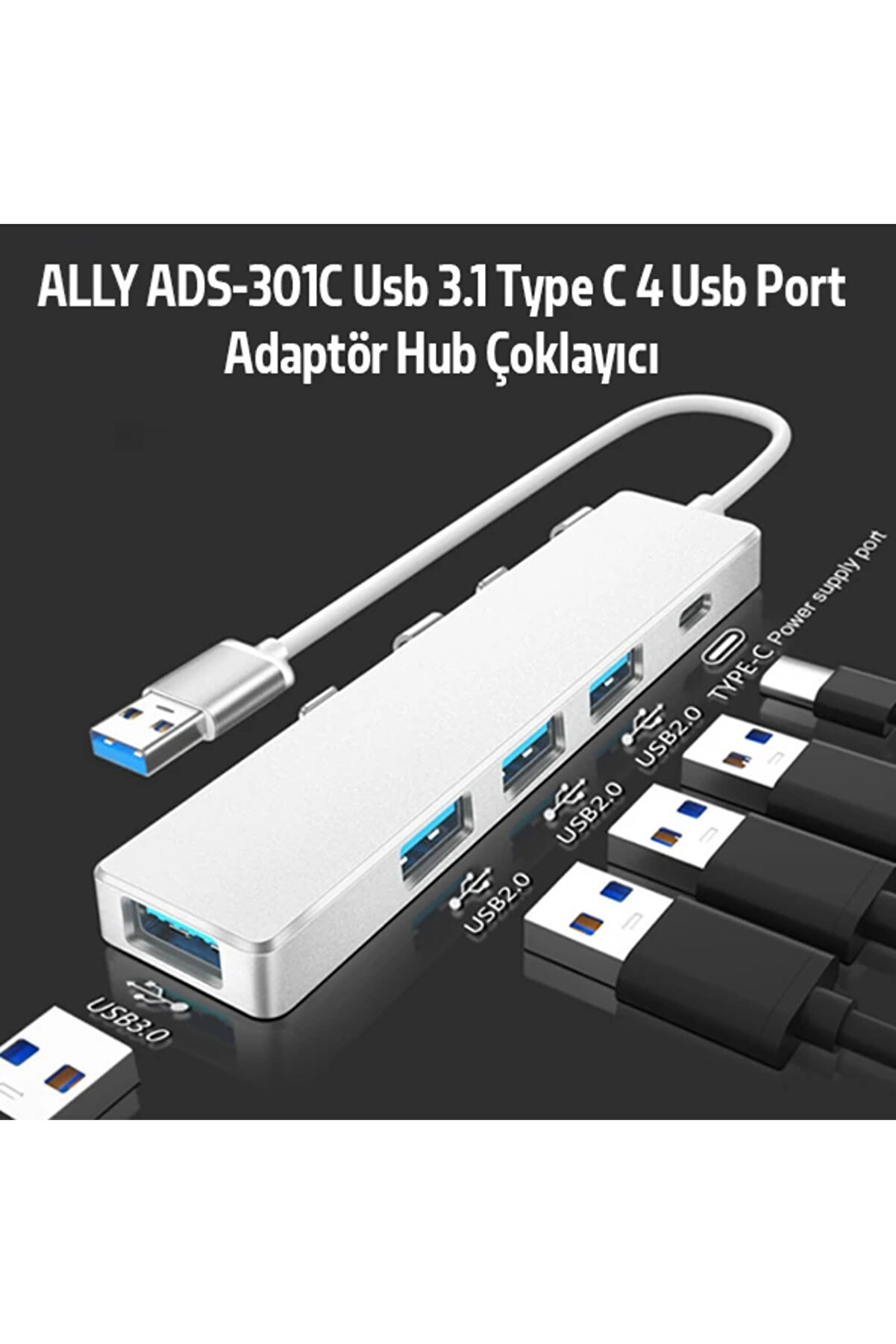 Ally Ads-301A Usb 3.0 4 Usb Port Adaptör Hub Çoklayıcı 1 Type C-(5775) - Najmaddi̇n7787-2073
