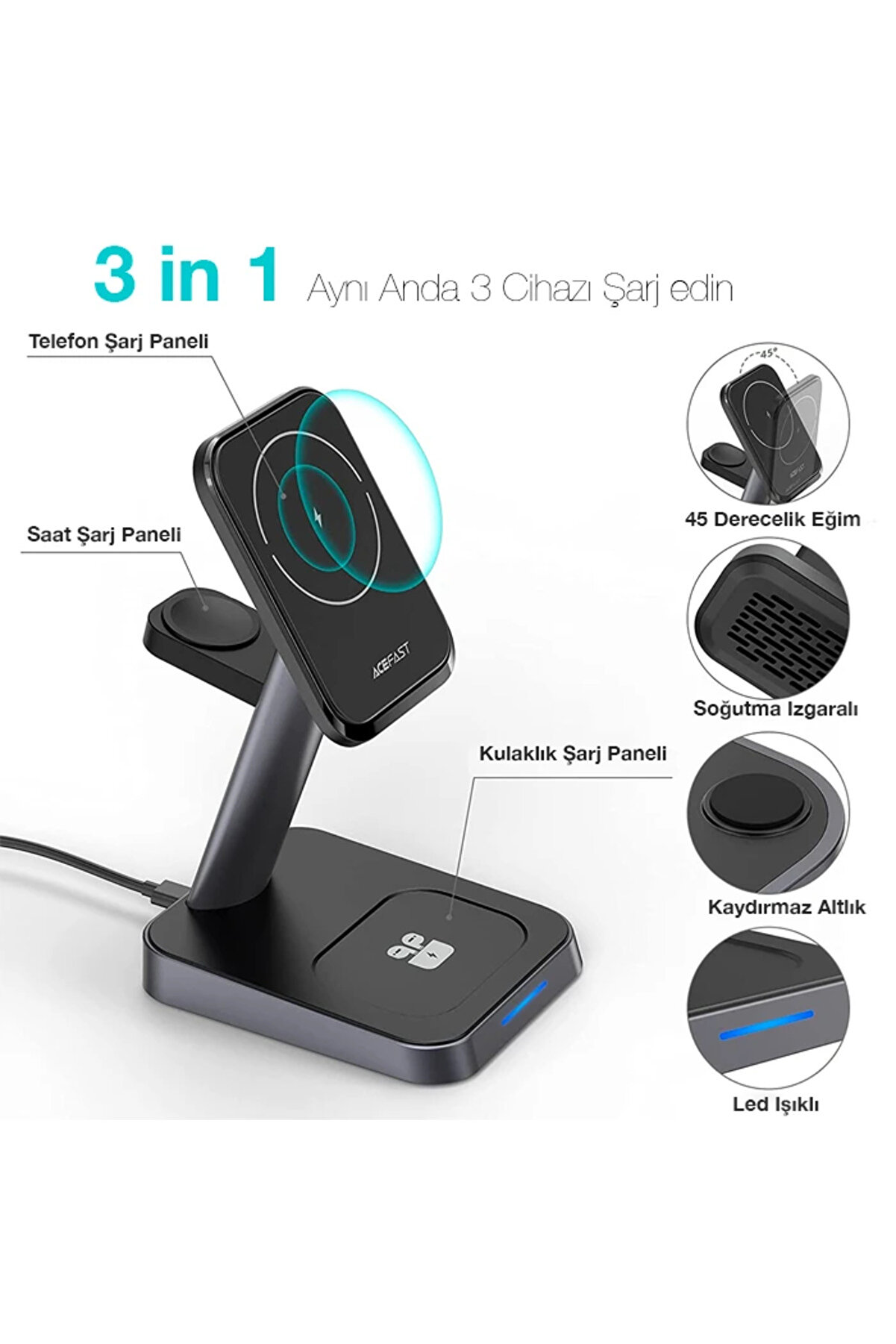 W68 15W 3İn1 Manyeti̇k Ve Katlanabi̇li̇r Portati̇f Masaüstü Kablosuz Şarj St - Dropx9716-7485