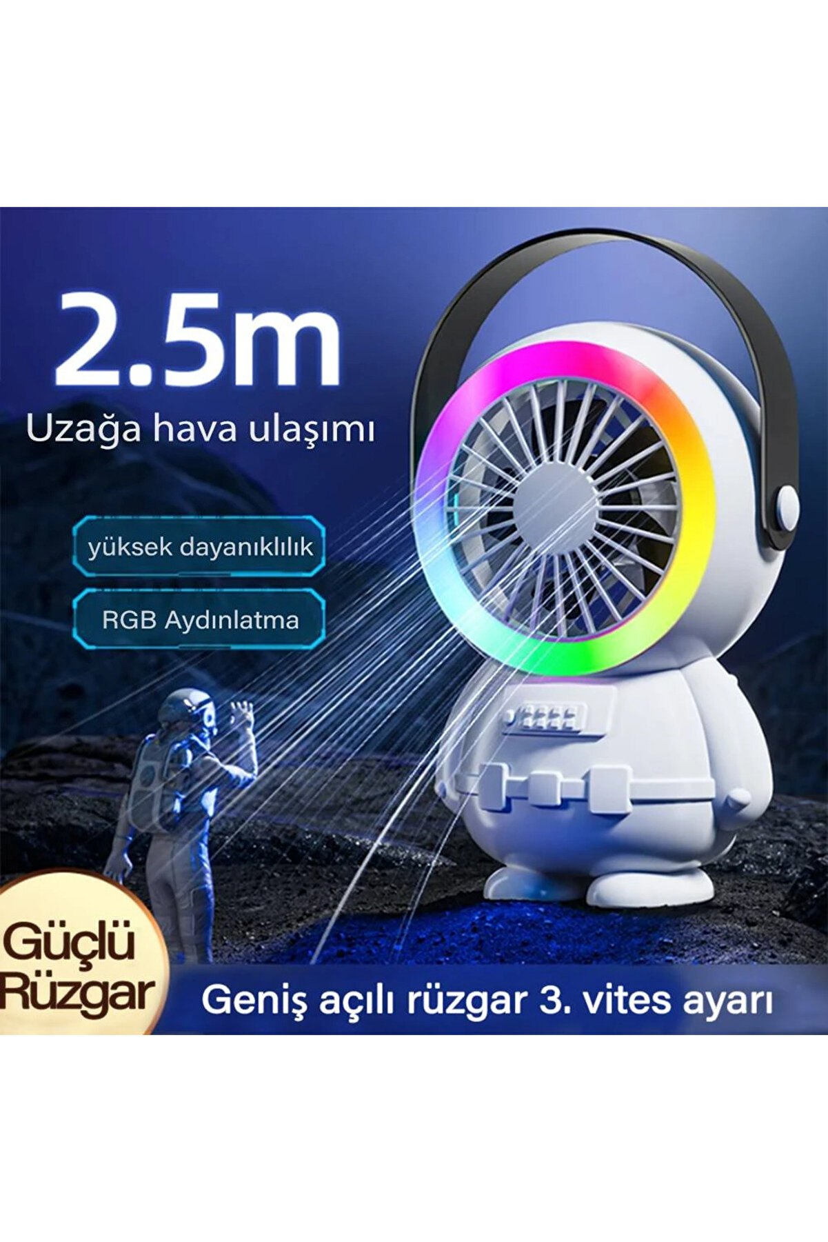 Ally Şarjlı Astronot Fan Vanti̇latör Taşınabi̇li̇r El - Masa Üstü Vanti̇latö - Dropx6435-9976