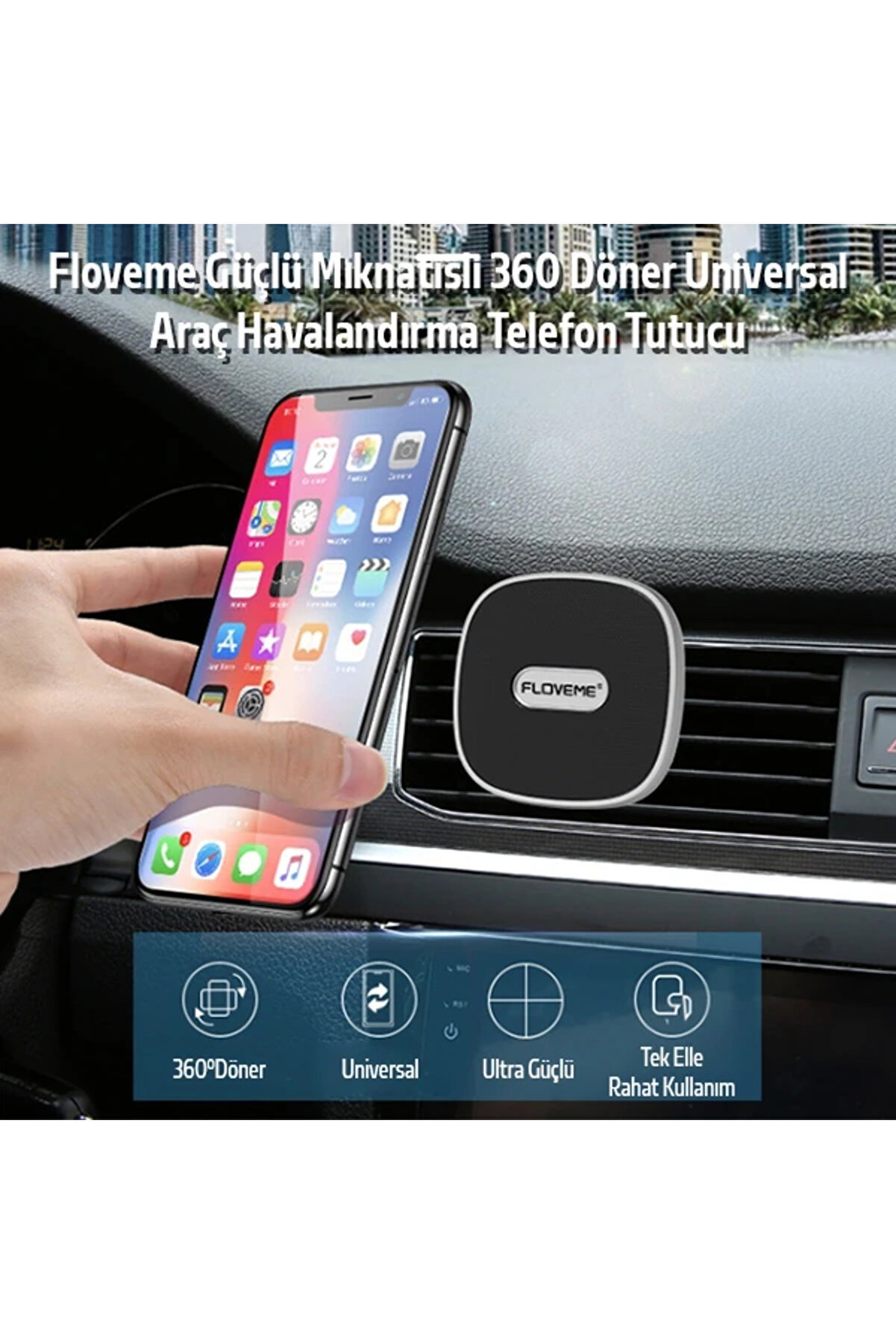 Floveme Güçlü Mıknatıslı 360 Döner Uni̇versal Araç Havalandırma Telefon - Dropx9462-7667