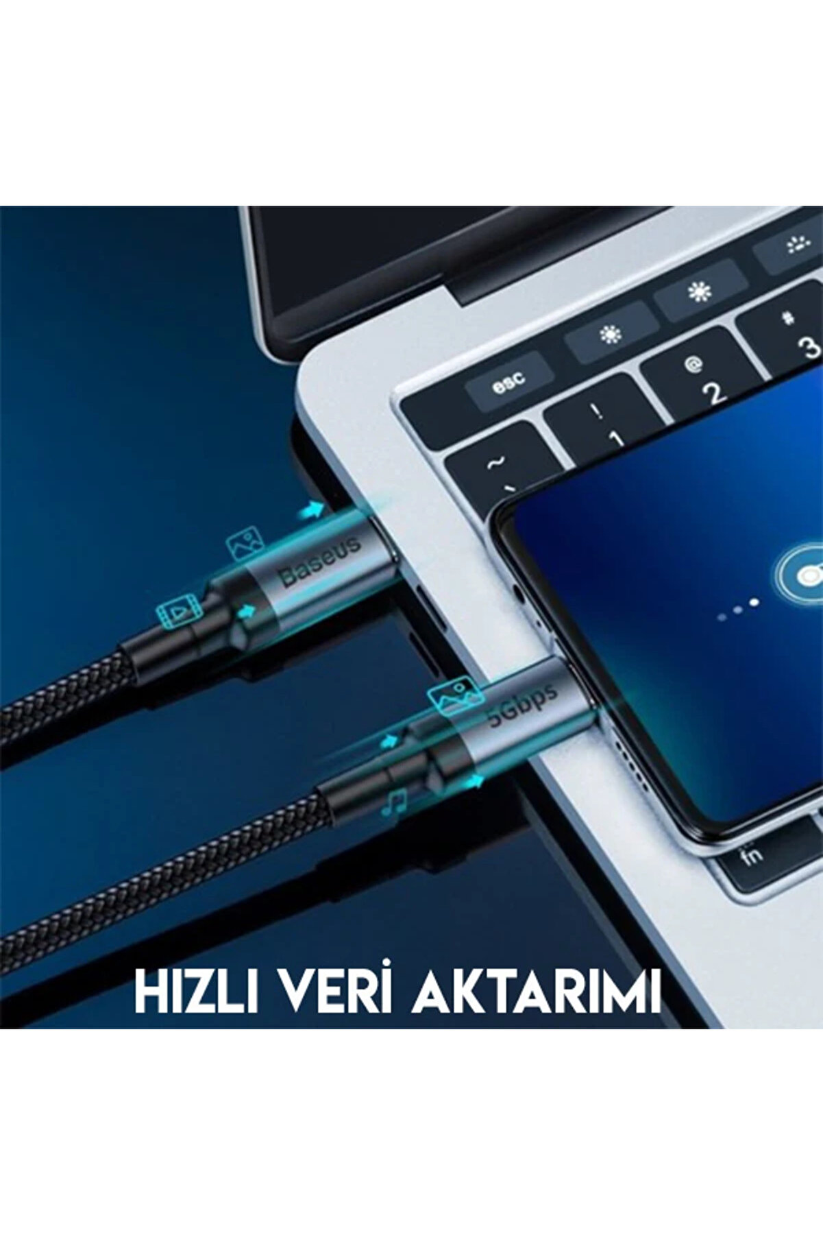 Cafule Seri̇es Type-C Pd3.1 Gen1 60W(20V/3A) 5Gbps Usb Şarj Kablasu 1Metre-(5418-9938