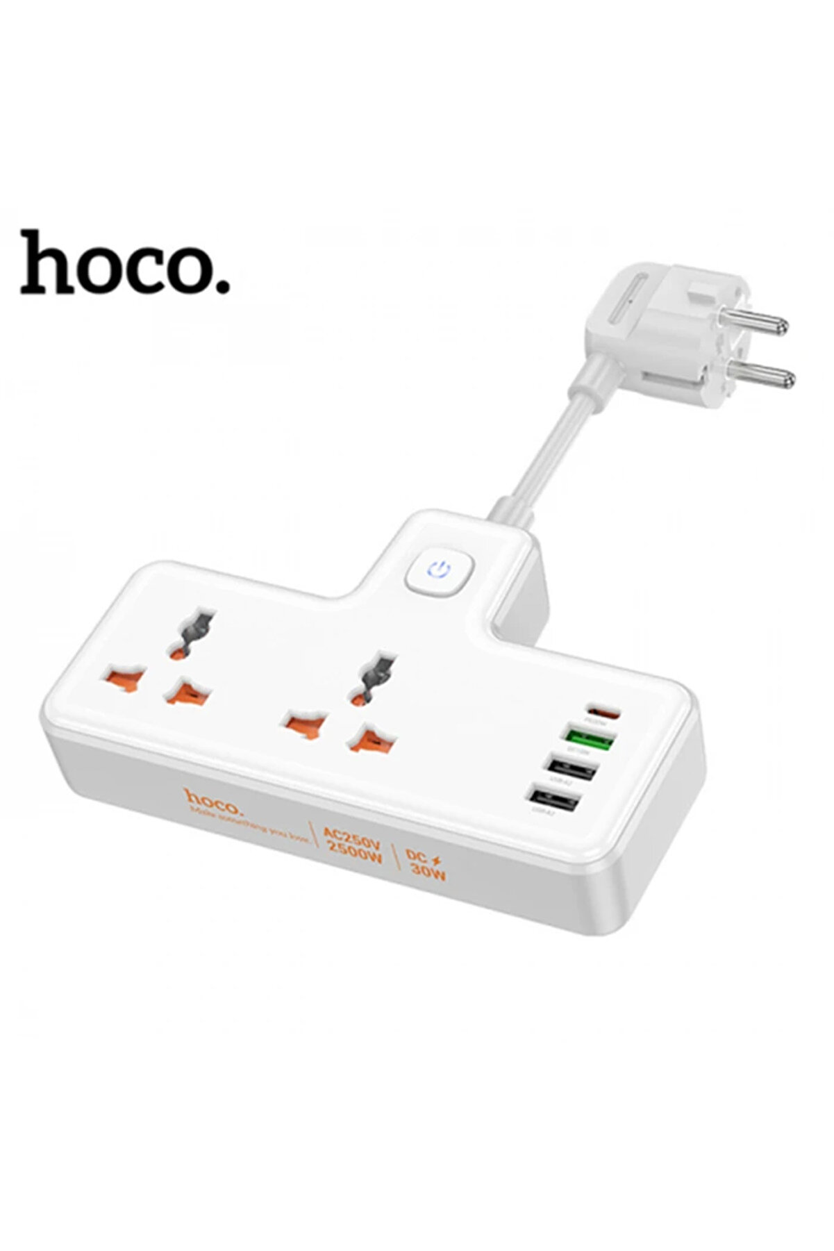 gizmurstore HOCO AC12A 2500W 2 Priz + 3 USB + 30W Type-C Multifonksiyonel Priz Çoğaltıcı Şa - GMS5820-1130