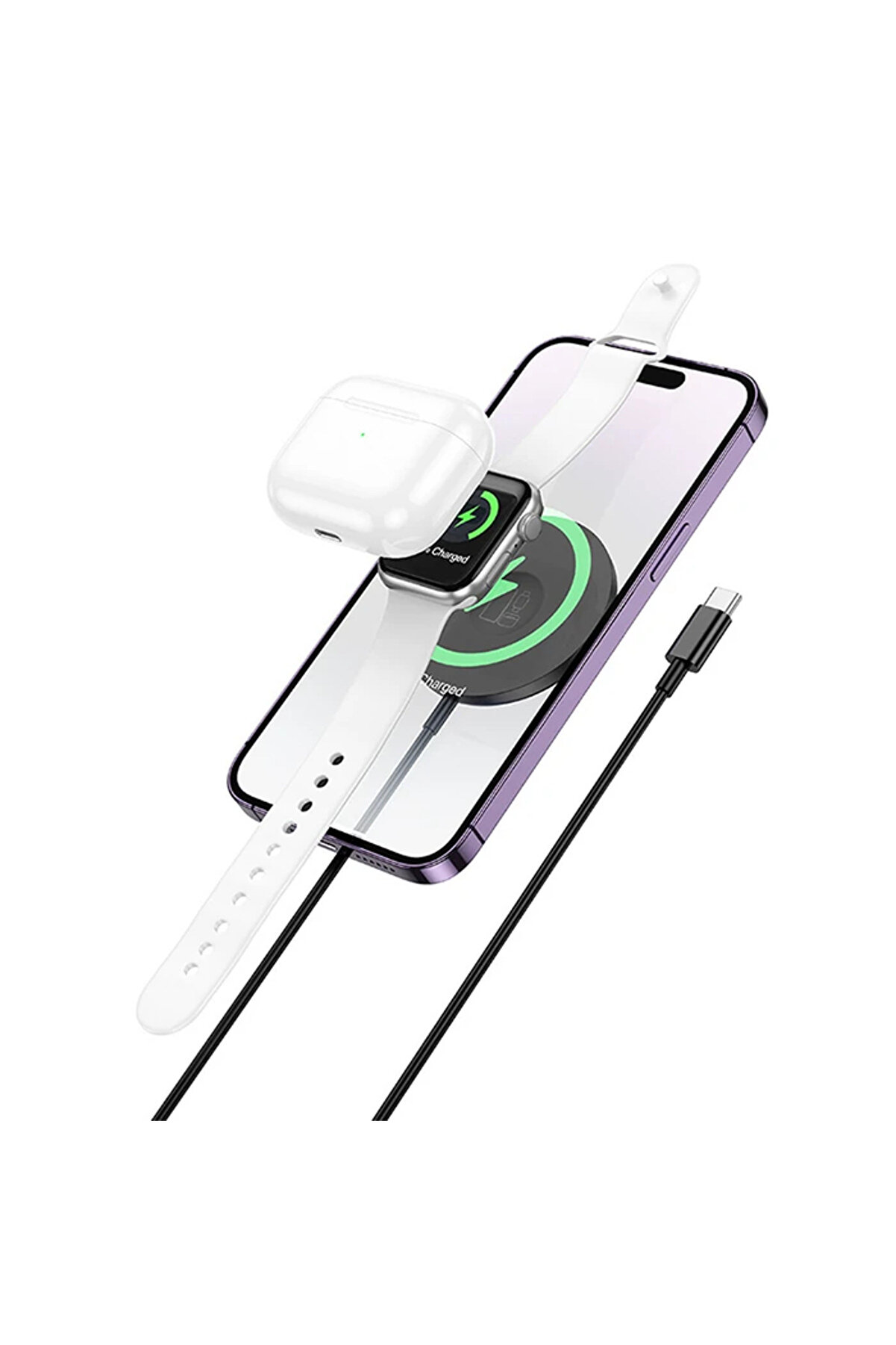 Hoco Cw50 15W + Apple Watch+İphone 3İn1 Kablosuz Manyeti̇k Hızlı Şarj Aleti̇-(1 - Dropx8405-1414