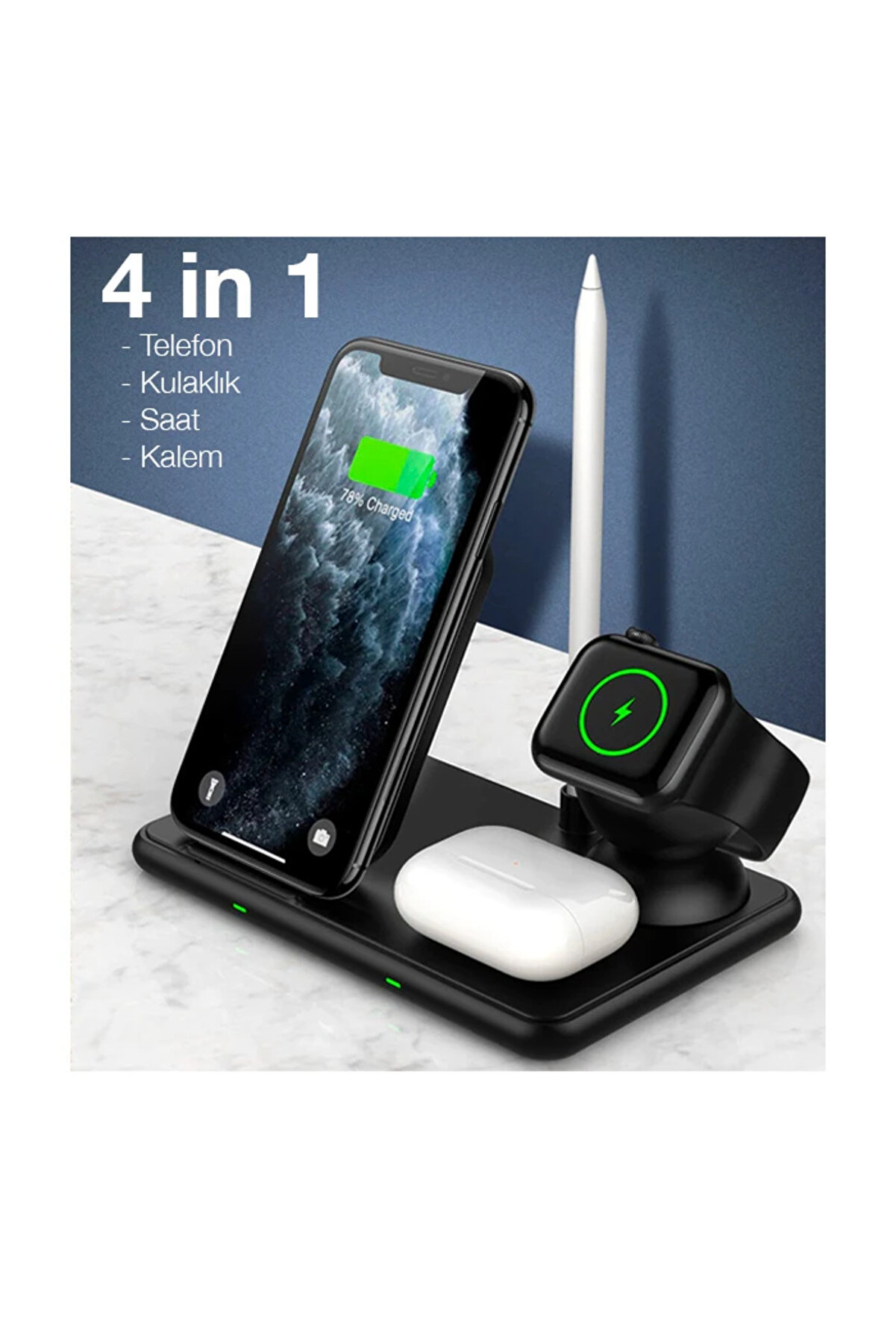Ally W58 15W Qi̇ Hızlı Şarj 4 İn 1 İphone+ Pro Kablosuz Şarj Standı-(1903) - Dropx2859-5011