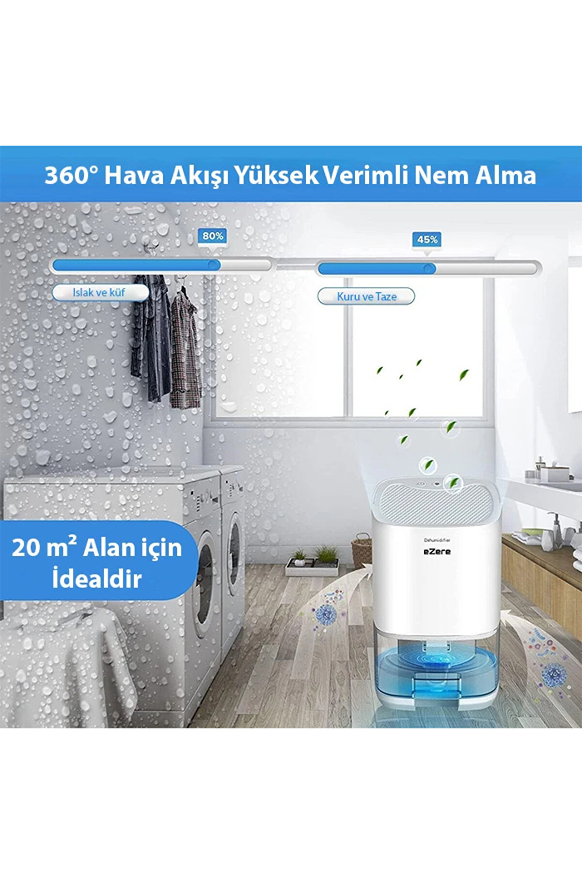 Ezere H2102 Dehumi̇di̇fer 1000Ml Banyo-Mutfak-Oda Nem Alma Ci̇hazi̇-(1903) - Dropx2177-6293