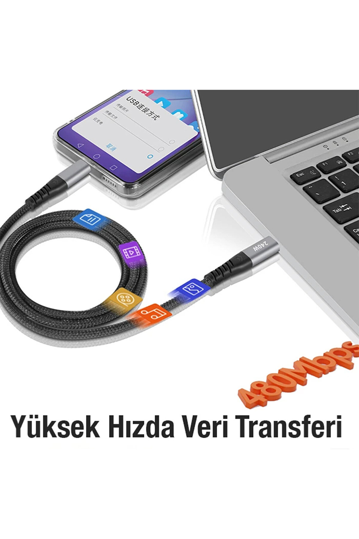Ally 240W Type-C To Type-C Laptop Telefon Hızlı Data Ve Şarj Kablosu-(1903) - Dropx8386-9717