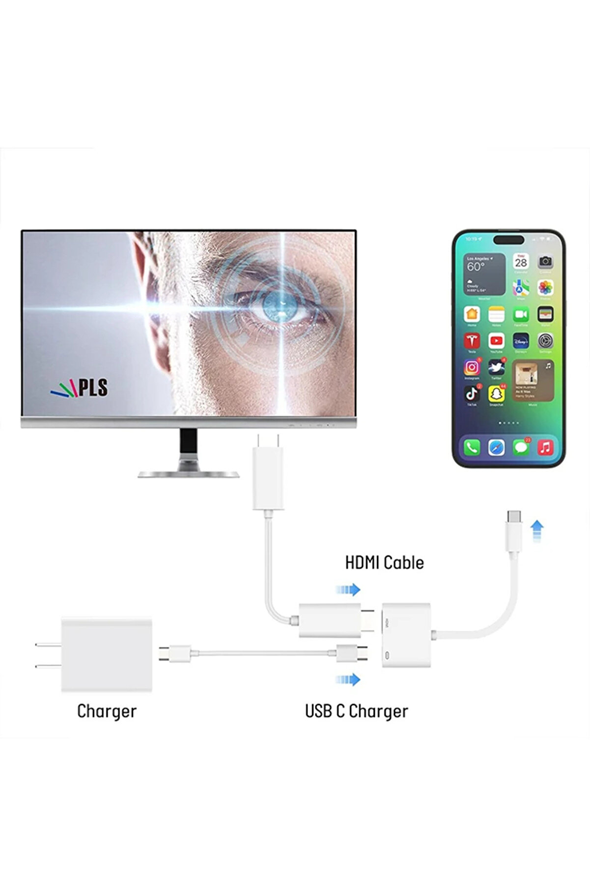 Ally İphone 15 Type-C To Type-C + Hdmı Çevi̇ri̇ci̇ Kablo Di̇ji̇tal Av Adaptörü-(1 - Dropx2339-7475