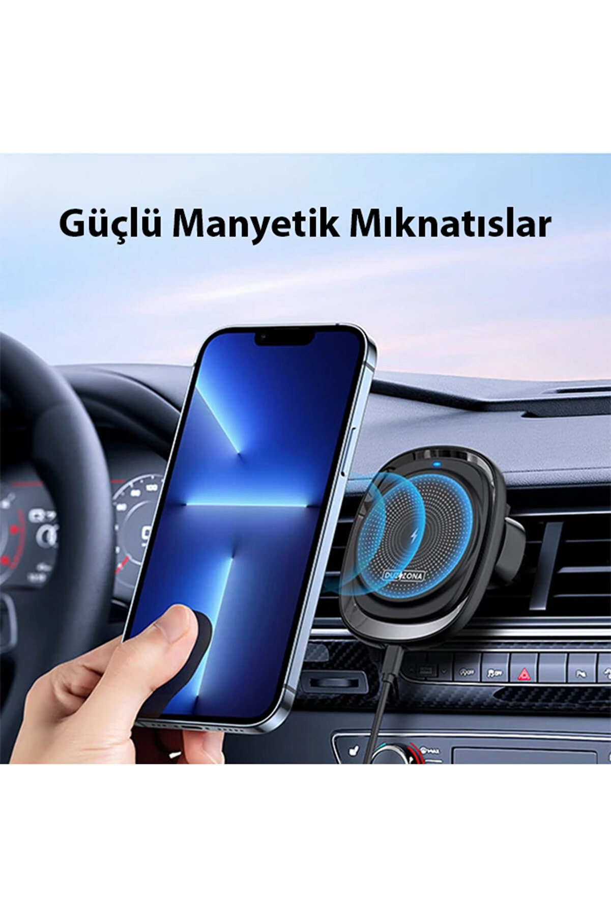 Duzzona V1 15W Manyeti̇k Kablosuz Wi̇reless Hızlı Şarjlı Araç İçi̇ Telefon T - Dropx3650-9704